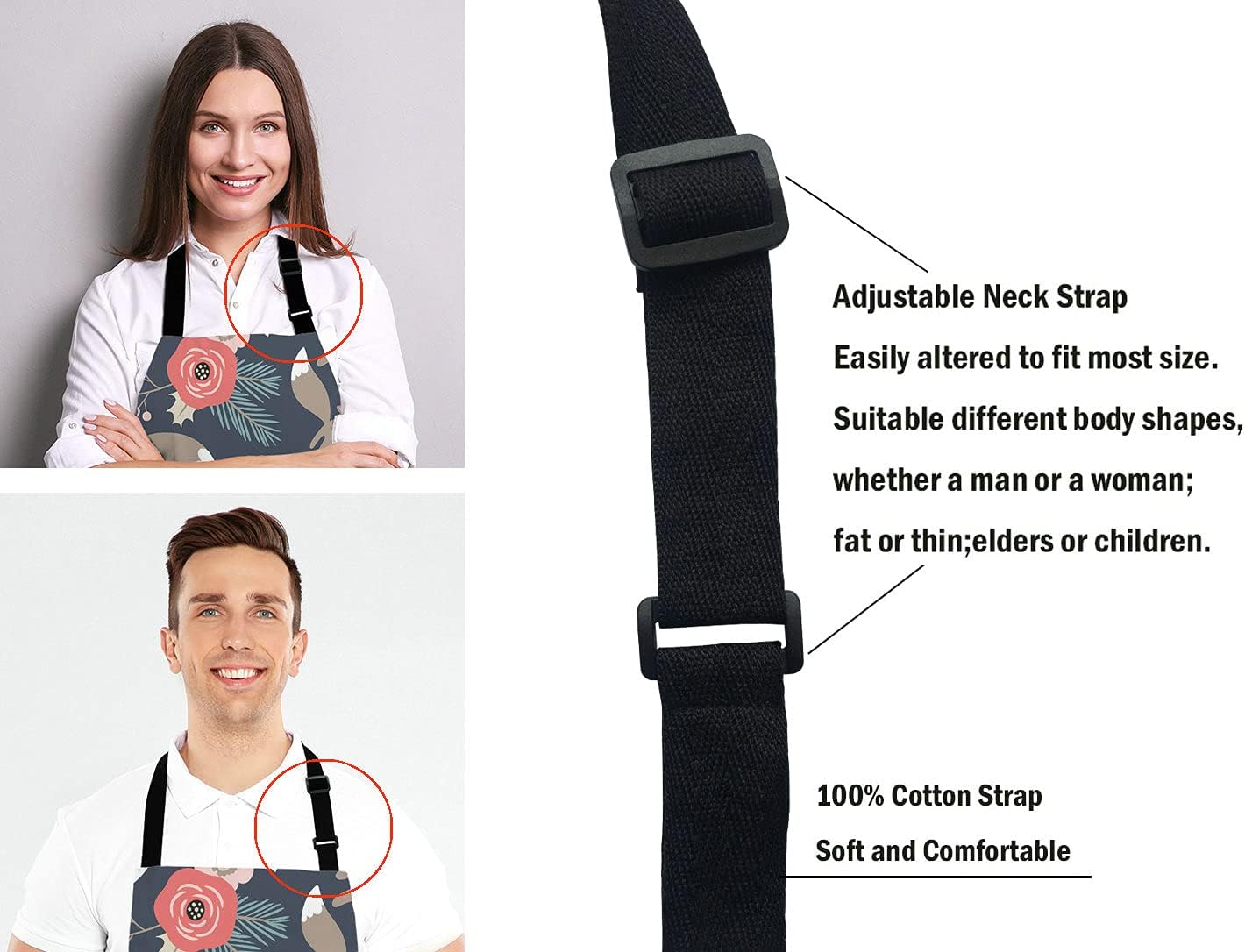 Cute Fox Family and Flowers Bib Apron with Adjustable Neck for Men Women,Suitable for Home Kitchen Cooking Waitress Chef Grill Bistro Baking Apron