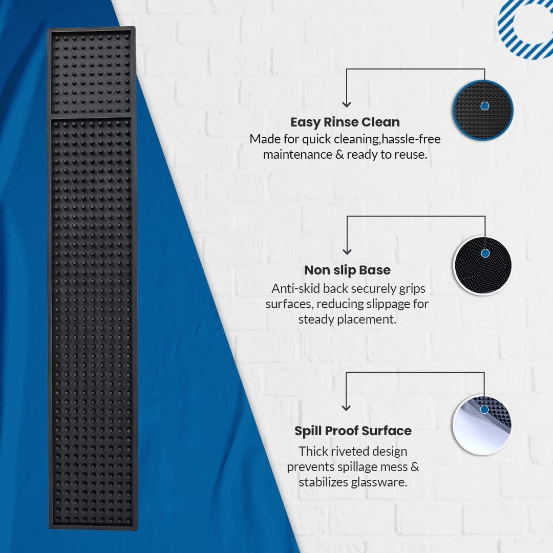 Bar Mats for Countertop by ProTensils - 23" x 3.25" Bar Rail Mat, Black Rubber Bar Mats for Bartending, Bar Service Drip Mat, Home Bar, Coffee Bar Mat Spill Matt (2 Pack)