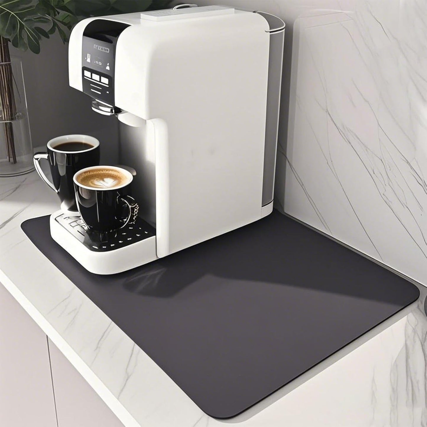 Coffee Bar Mat for Countertop: Super Absorbent, Non-Slip Insulated Cuttable Mat, Washable - 12"x19" Small, Dark Grey
