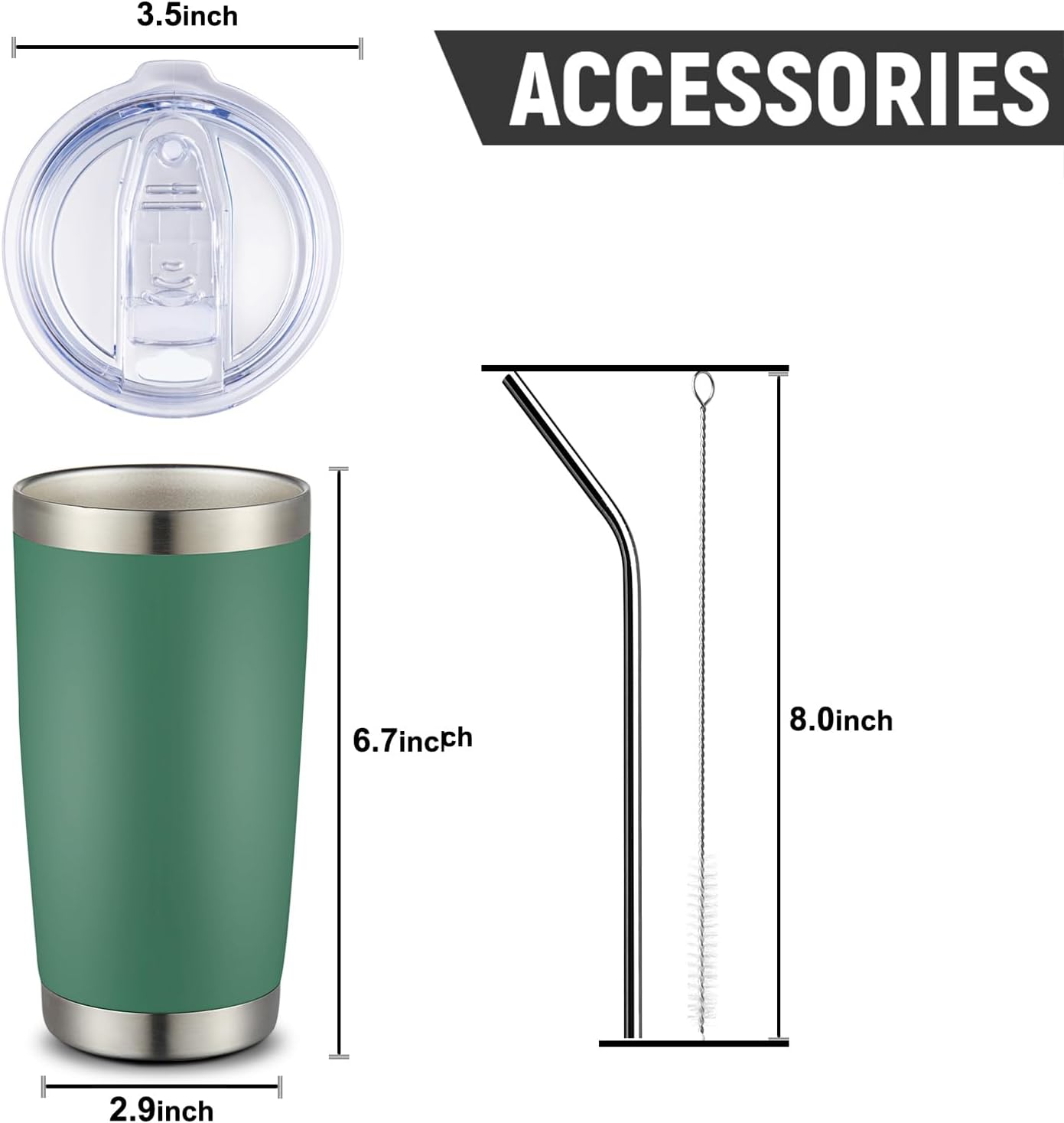 COMOOO 20oz Double Wall Vacuum Insulated Travel Mug, Stainless Steel Tumbler with Lid and Straw Durable Powder Coated Insulated Coffee Cup for Cold & Hot Drinks（Dark Green, 6 Pack