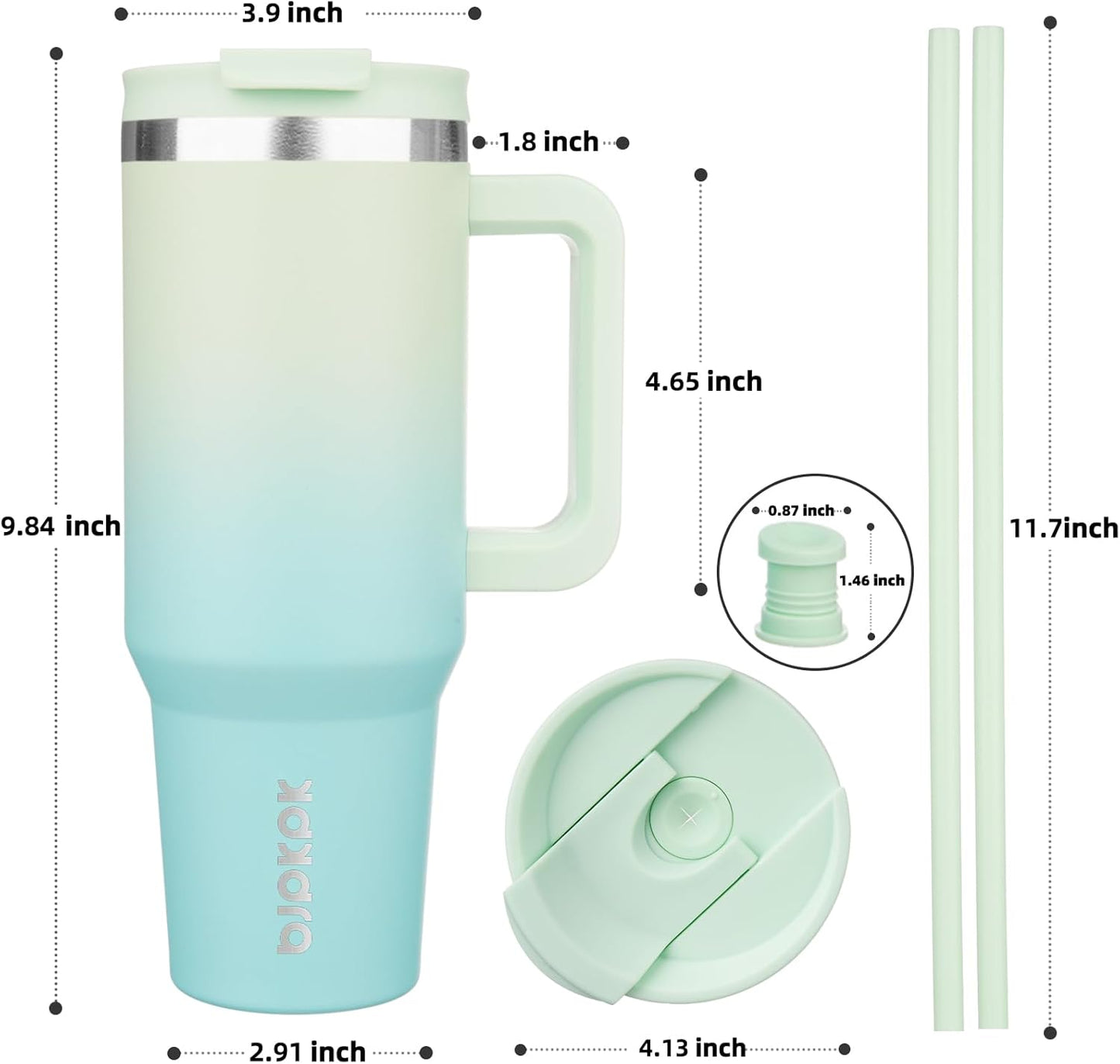 BJPKPK 40 oz Insulated Tumbler With Lid And Straw Stainless Steel Tumblers Cup With Handle For Women And Men,Mint