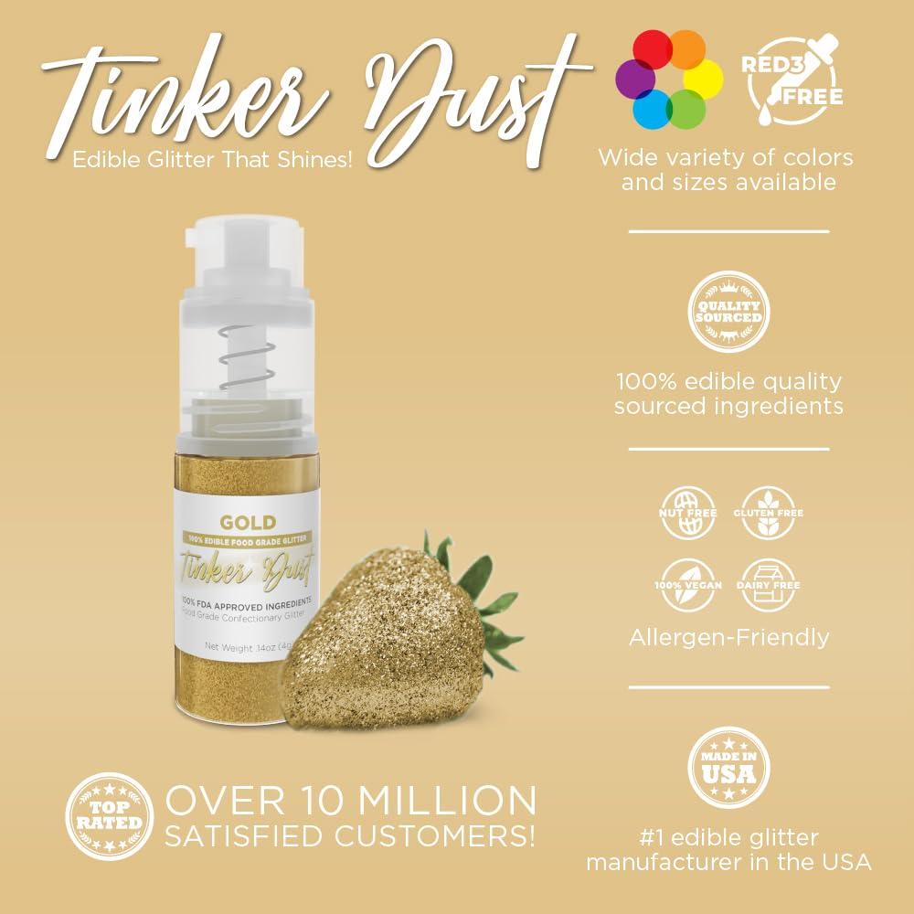 Bakell - Gold Tinker Dust (4g, 1x Mini Spray Pump) Edible Glitter for Food, Desserts, and Beverages!
