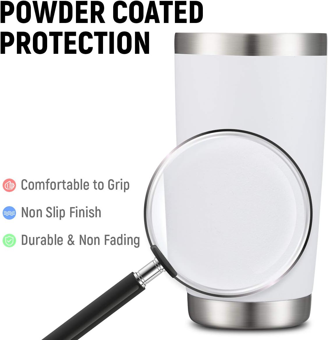 COMOOO 20oz White Tumbler Bulk with Straw Stainless Steel Insulated Coffee Tumbler Cups Double Wall Vacuum Travel Coffee Mug with Splash Proof Sliding Lid for Hot Cold Drinks (White, 4 Pack)