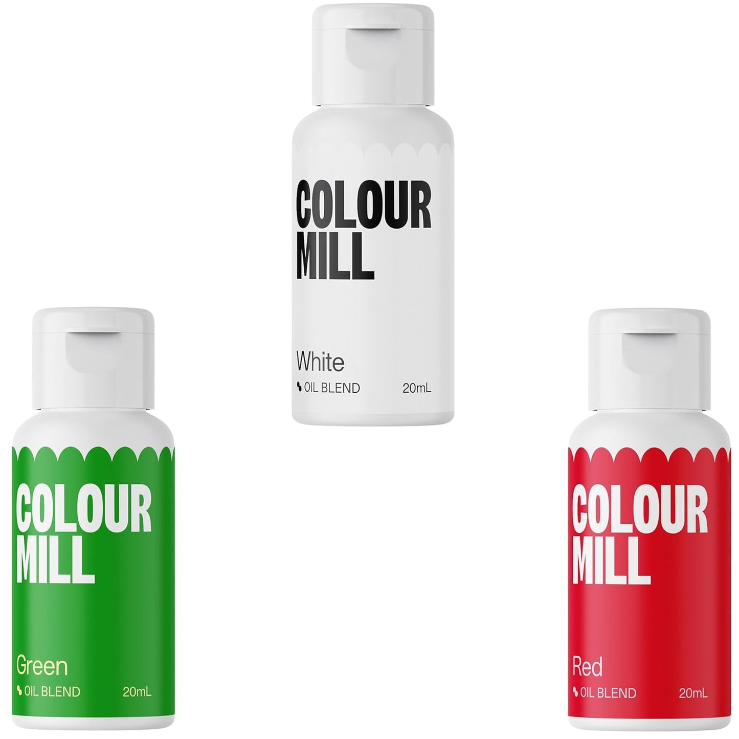 Colour Mill Oil-Based Food Coloring, 20 Milliliter Christmas Set Each of 3 Colors: Red, Green & White