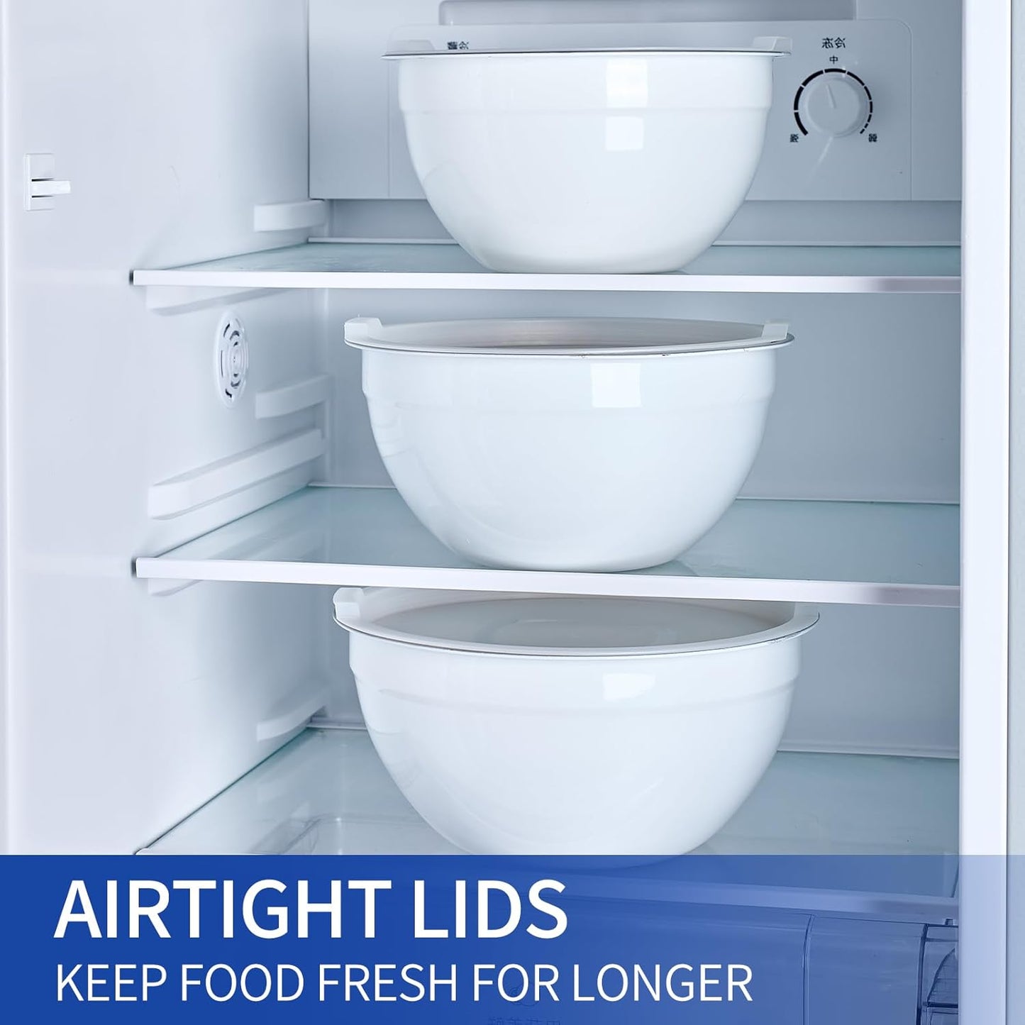 White Mixing Bowls With Airtight Lids,Stainless Steel Bowl,Salad Bowls 7 Piece Colorful Nesting Bowl White Kitchen Accessories,Size 7,3.6,2.7,2.1,1.5,1.1,0.8QT Stackable Design