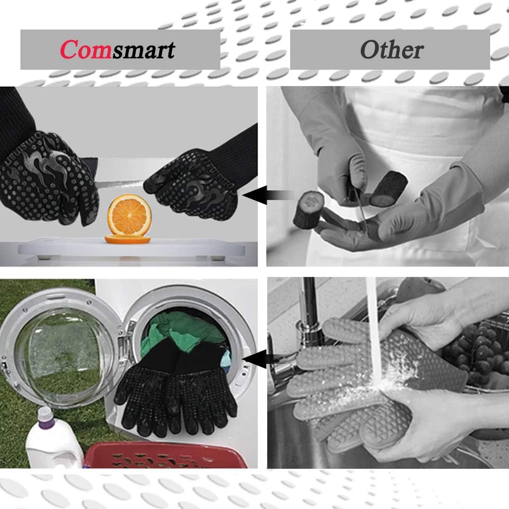 Comsmart BBQ Gloves, 1472F Heat Resistant Silicone Non-Slip Oven Mitts, Long Kitchen Gloves Perfect for Grilling, Cooking, Baking, Cutting
