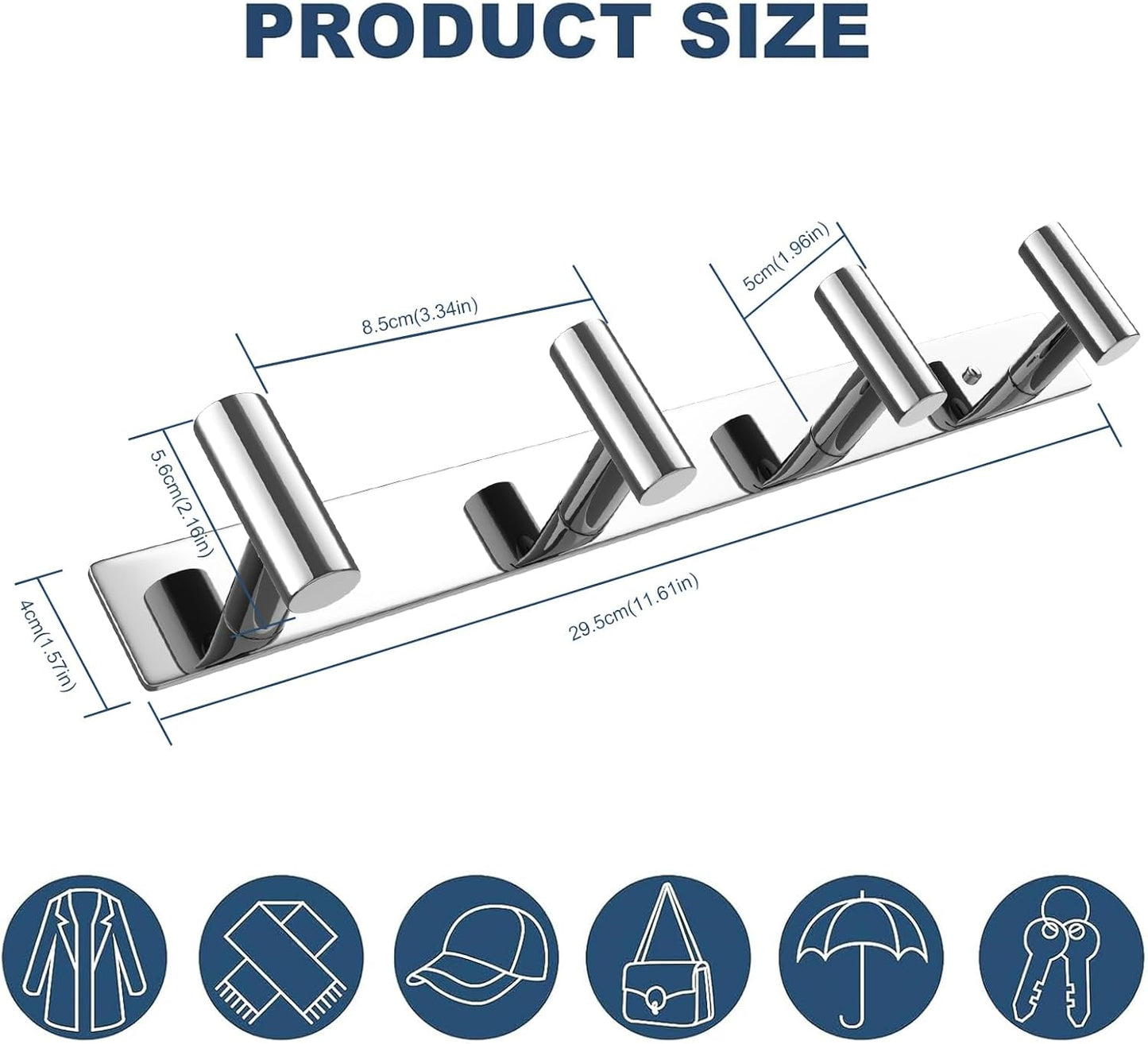 VAEHOLD Hat and Coat Wall Mount Rack - Hooks for Robes, Bags, Keys, and Towels - Bathroom Towel Hanger Organizer (Polished Chrome, “T“ Shape 4 Hooks 1 Pack)