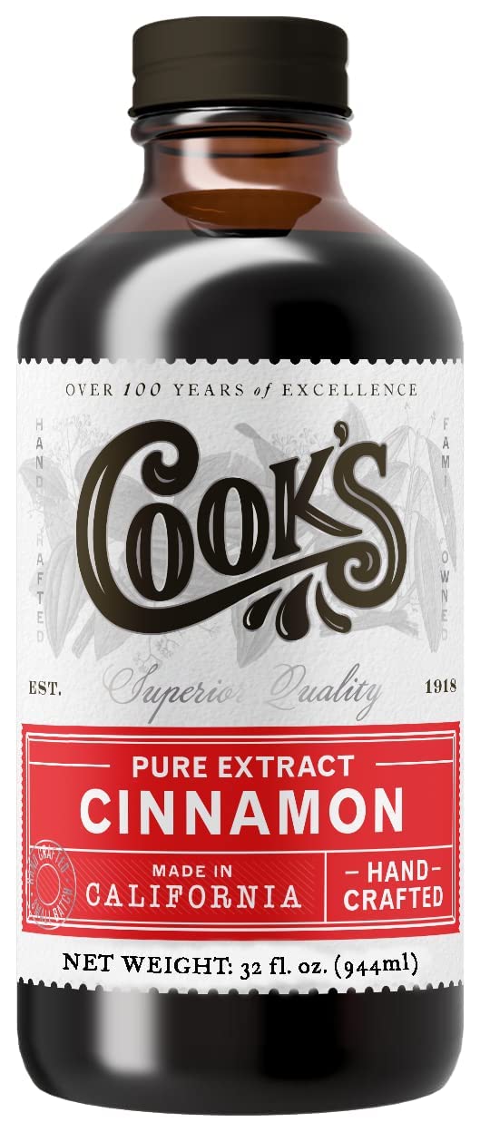 Cook's Pure Cinnamon Extract Made From Fine Ceylon Cinnamon, Premium All Natural Cinnamon Extract for Baking, Cooking, Beverages and Candies, 32 oz
