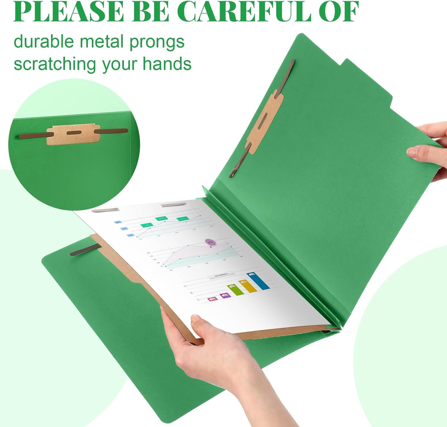 24 Pcs Classification Folders Letter Size, Back to School Supply for Teacher, Student, 1 Divider Pressboard File Folder Bulk with 2 Fasteners, 3.5 Inch Expanding File Organizer (Green)