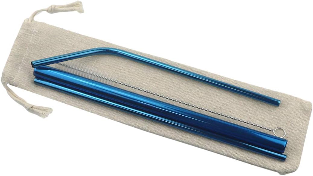 Gugrida Metal Straws Stainless Steel Straws 8.5" Drinking Straws Reusable 3 Set - Ultra Long Muti Color-Cleaning Brush for 20/30 Oz for Trail Tumblers Yeti RTIC SIC Ozark (2 Straight|1 Bent|1 Brush）