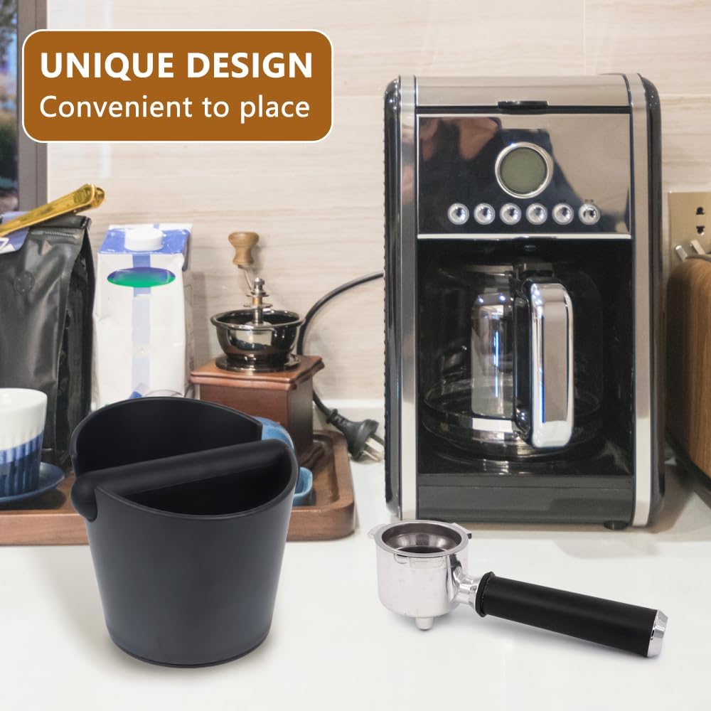 Espresso Knock Box 4.8 Inch Coffee Dump Bin For Coffee Grounds,Coffee Waste Bin with Removable Knock Bar and Non-Slip Base,Shock-Absorbent,Black