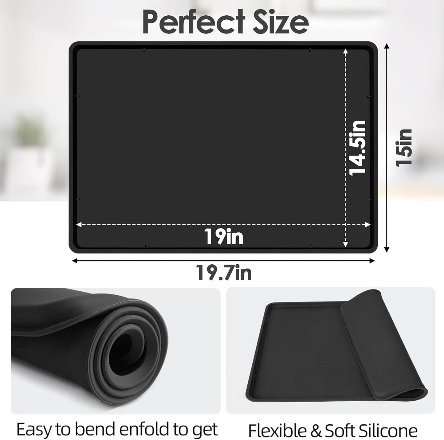 TOHONFOO Silicone Coffee Maker Mat with Lip, 19.7'' x 15'' Heavy Duty Coffee Maker Mat for Countertops, Coffee Tray Fit Under Coffee Machine Appliance Automatic Machines Espresso Accessory, Black