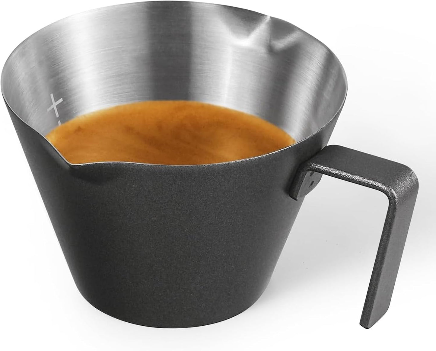 MHW-3BOMBER Espresso Measuring Cups, Double Spouts Stainless Steel Espresso Pour Cup, Espresso Shot Cups with Handle Scale, Metal Measuring Cups with V-Shaped Mouth, 3.4OZ/100ML Black G5148B-OS