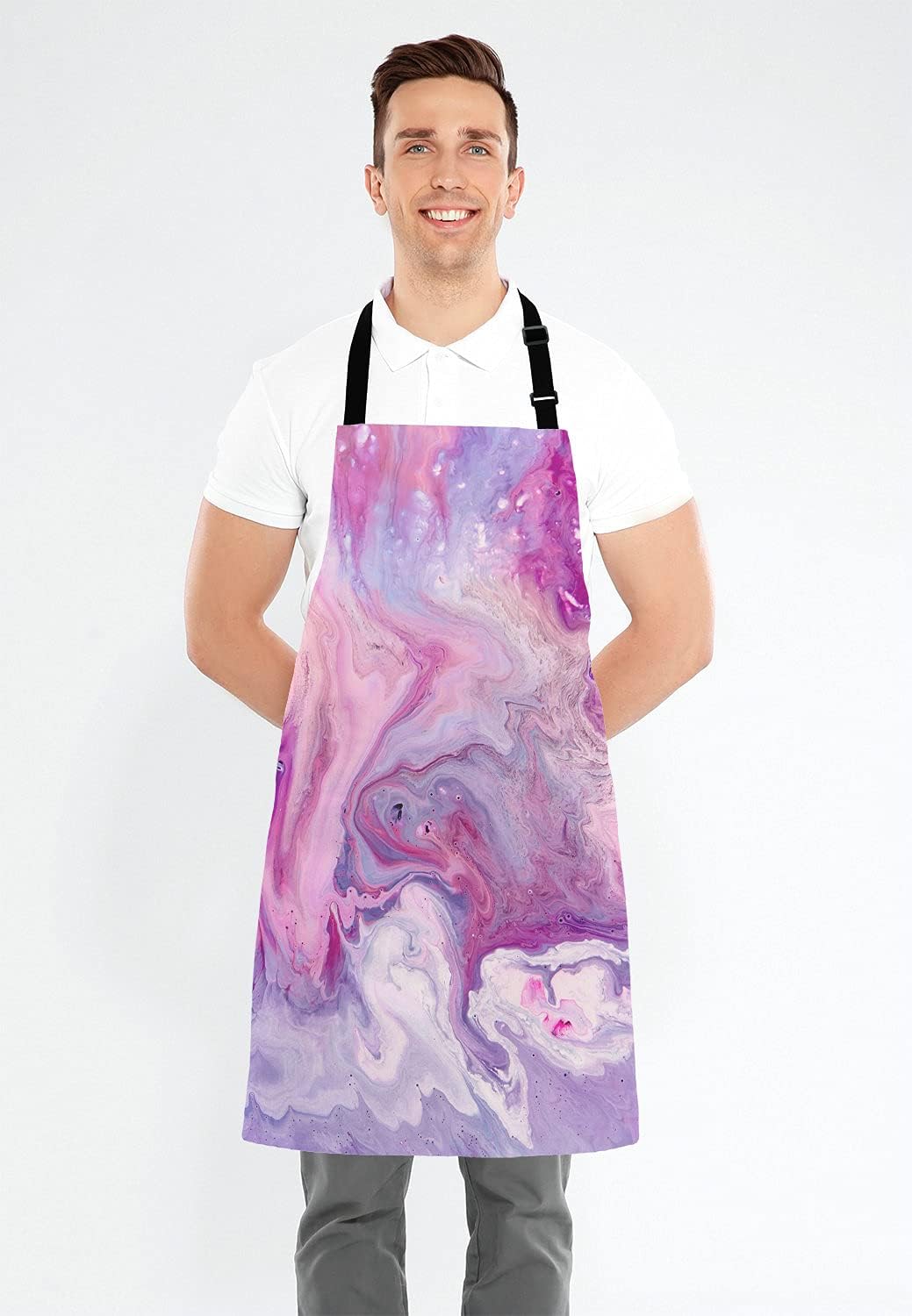 Purple Marble Pattern Bib Apron with Adjustable Neck for Men Women,Suitable for Home Kitchen Cooking Waitress Chef Grill Bistro Baking BBQ Apron