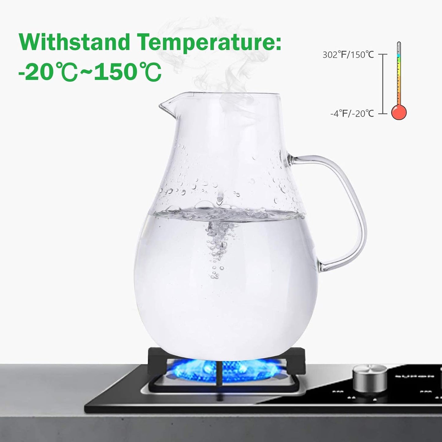 88oz Glass Pitcher with Lid and Handle - High Heat Resistance Glass Water Pitcher for Hot/Cold Water & Iced Tea with Ice Tray (2.6L)