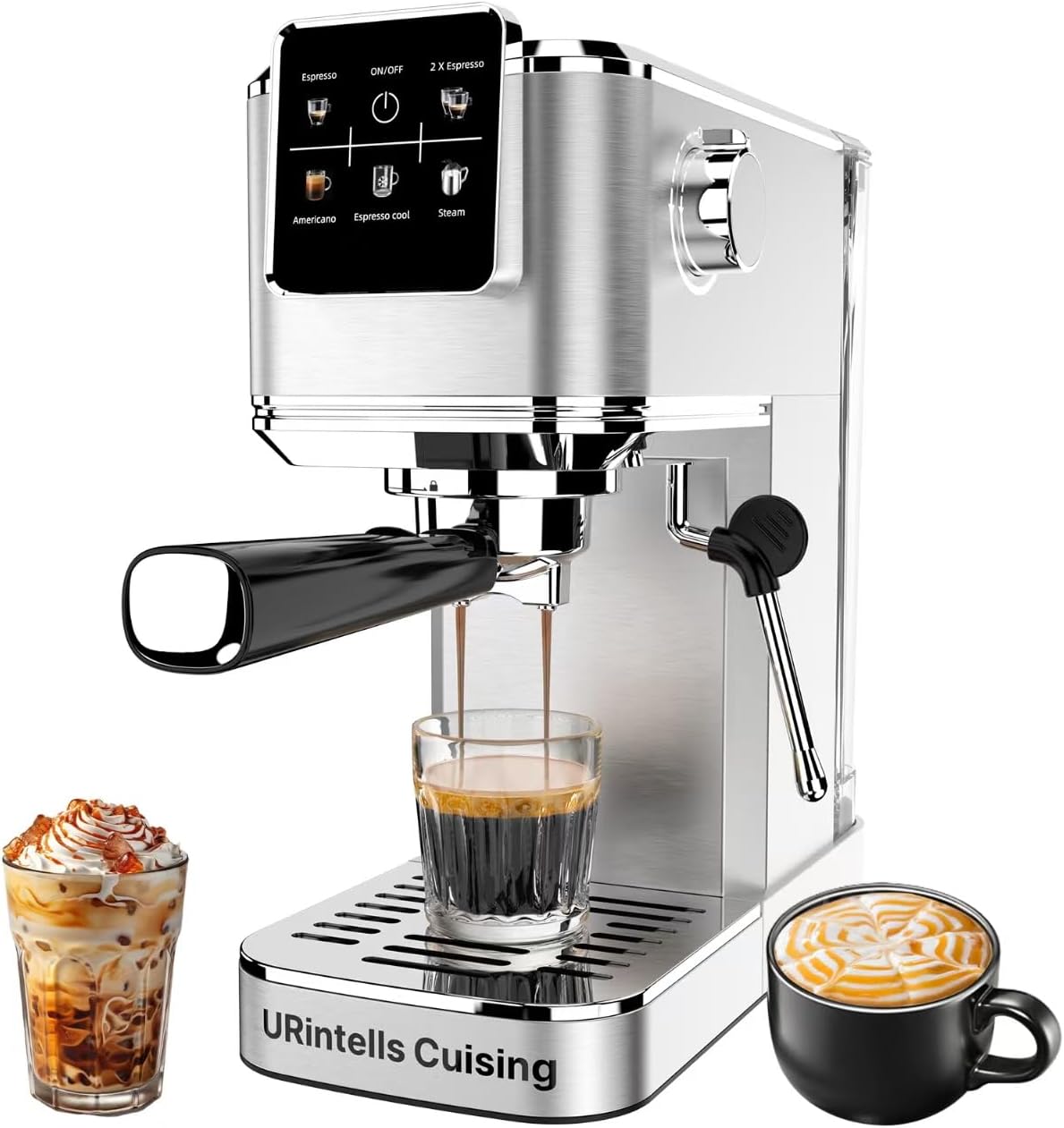 Espresso Machine 20 Bar,Touch Screen Espresso Maker with Steam Milk Frother,Stainless Steel Coffee Machine for Cappuccino Latte Americano Cold Brew,1350W Fast Heat Up System,Silver