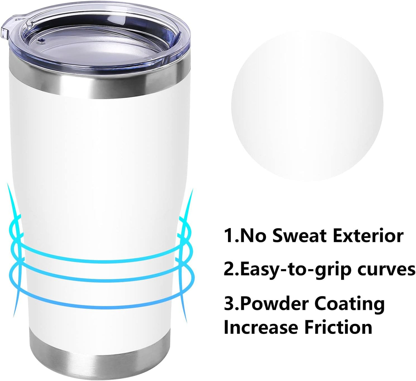 DOMICARE 20oz Tumbler with Lid Stainless Steel Tumblers Bulk, Double Wall Vacuum Insulated Coffee Travel Mug Powder Coated Tumbler, 8 Pack White