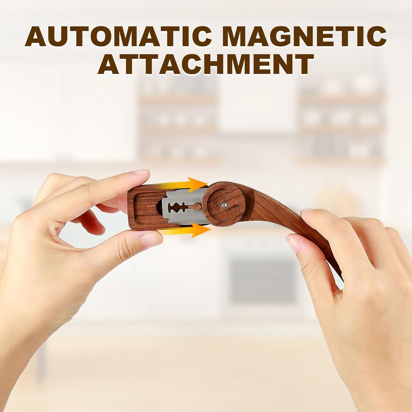 Innovative Magnetic Bread Lame Bread Scoring Tool,Bread Lame Cutter,Bread Scoring Knife for Bread Baking & Sourdough Baking,Bread Razor Tool with 5 Razor Blades-Black Walnut Wood