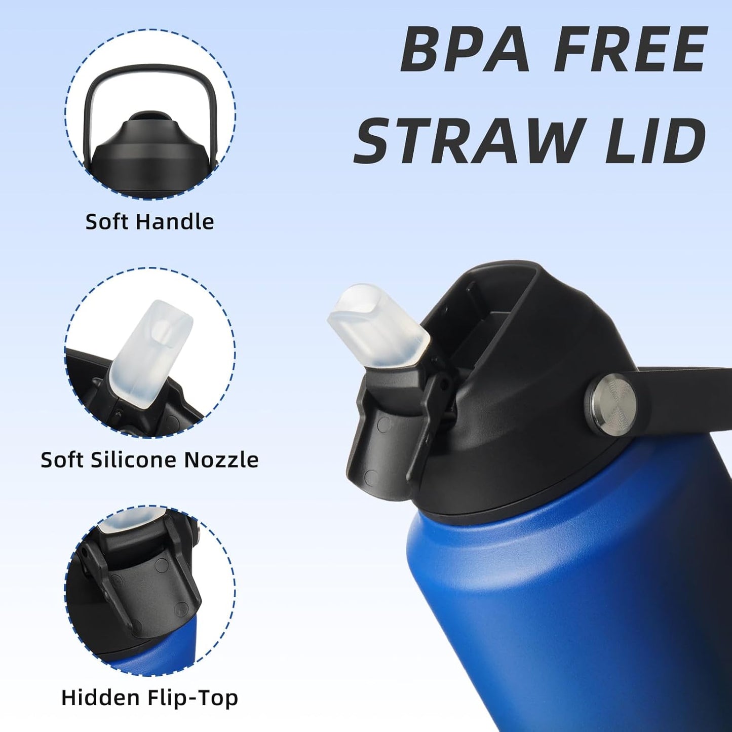 BJPKPK Insulated Water Bottle with Straw Lid, 40oz Large Thermos, BPA Free Leak Proof Stainless Steel Metal Water Bottles, Tumblers, Cups, Flasks for Travel, Sports,Black Blue