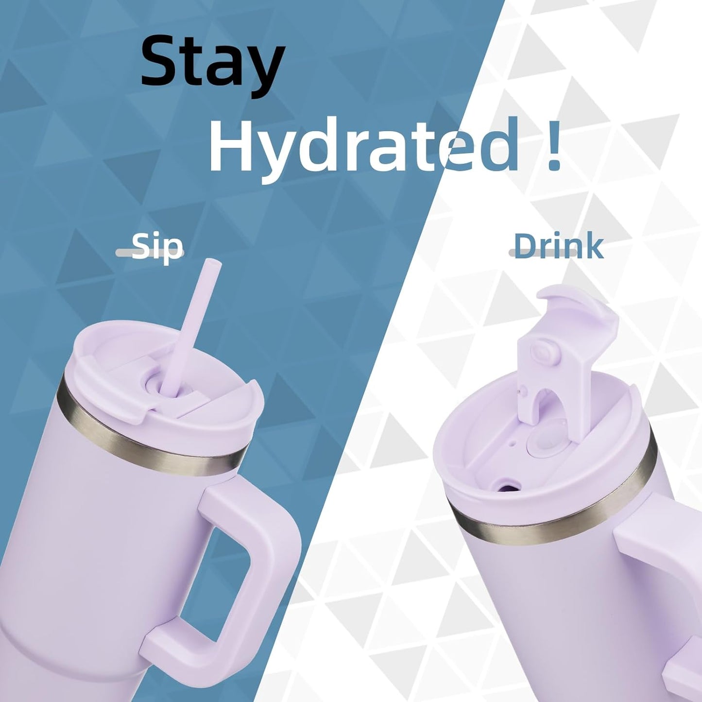 40 oz Tumbler with Handle and 2 Straws,2 in 1 Lid Insulated Water Bottle Stainless Steel Travel Coffee Mug,Wisteria