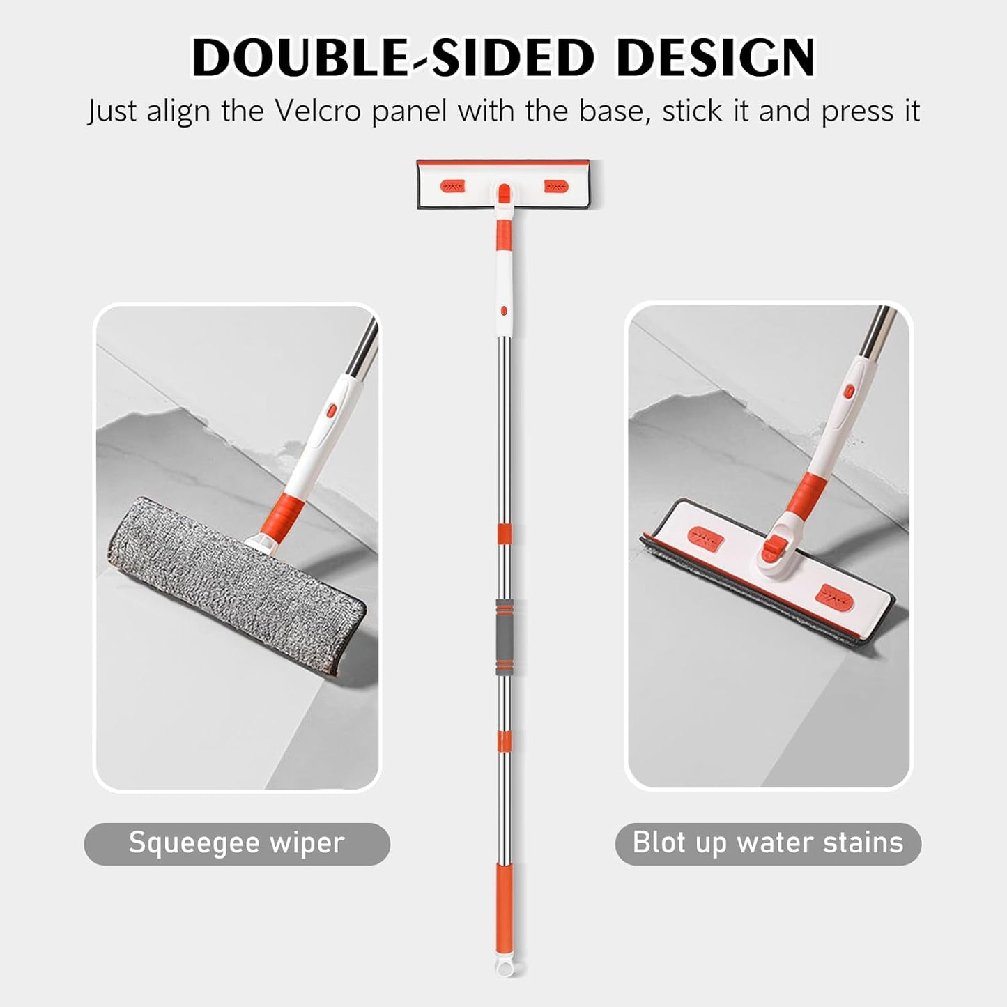 SetSail 4-in-1 Tile Tub Floor Scrubber with 52-inch Adjustable Long Handle Shower Cleaner Brush Comes with Window Scrubber and 3 Replacement Brush Heads for Cleaning Bathroom Kitchen Tub Tile,Orange