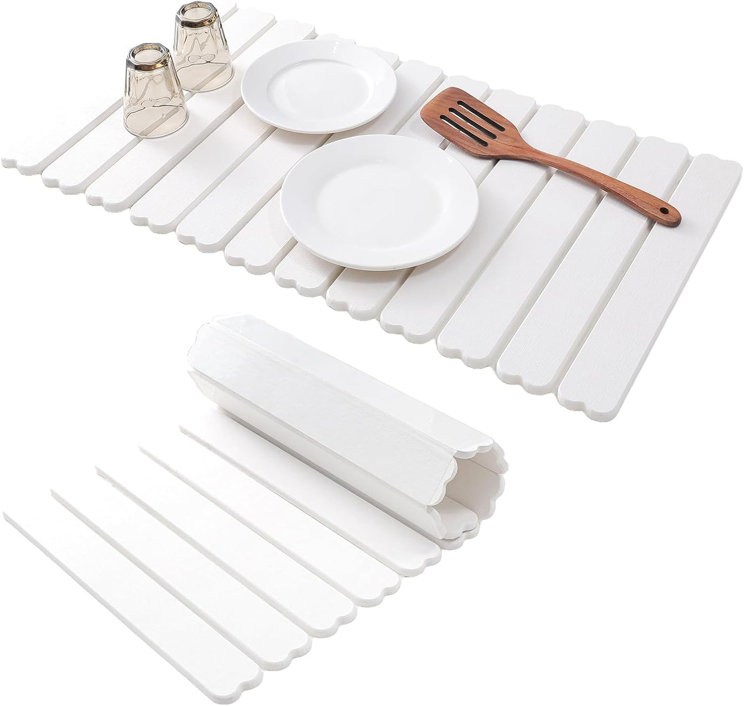 Extral Large Quick Dry Stone Drying Mat for Kitchen Counter,28x16 Inch Collapsible Eco-Friendly Absorbent Diatomaceous Earth Mat for Dishes Cups,Dish Drying Mats (White-Love Shape, 28x16 inch)