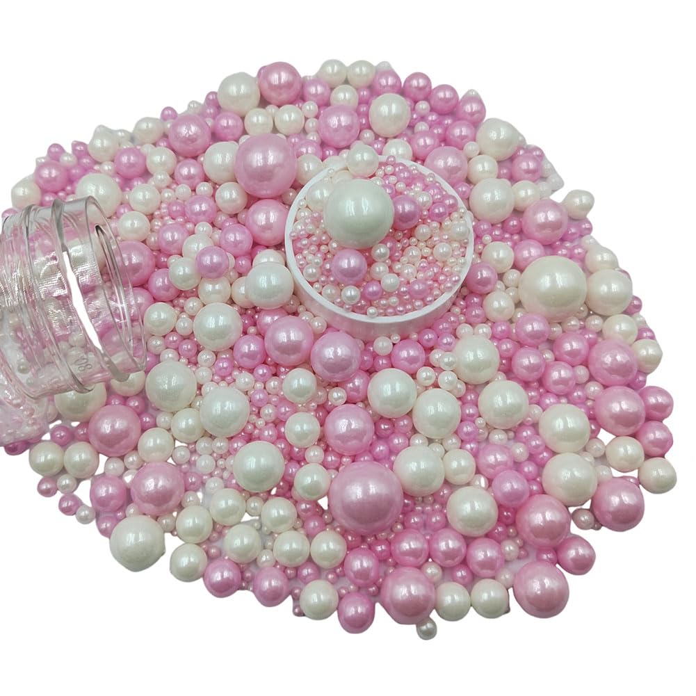 Edible White Pink Sugar Pearls Candy Sprinkles 120G/ 4.23Ounce Baking Cake Sprinkles Cupcake and Cake Topper Cookie Decorations Wedding Party Valentines Halloween Christmas Supplies