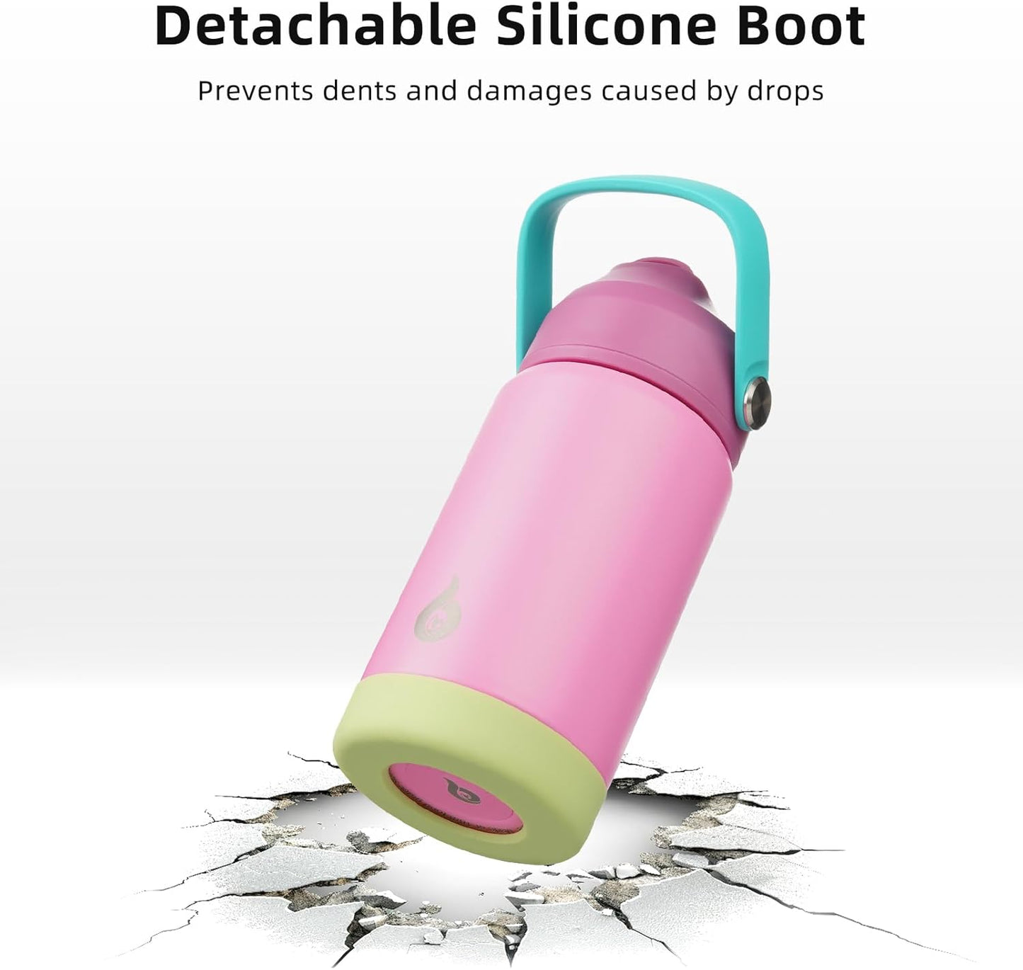 BJPKPK Insulated Water Bottle with Straw Lid, 12oz Thermos Water Bottles, Flex Handle & Non-slip Boot, BPA Free Leak Proof Stainless Steel Metal Thermos, Tumblers, Cups,Rose Pink