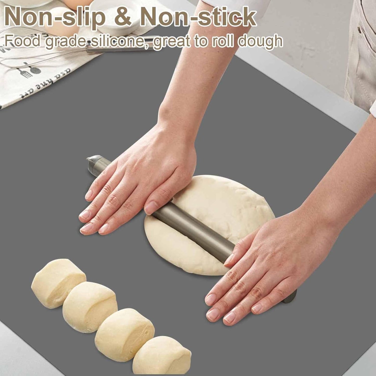 49.2"x15.7"(125cmx40cm) Large Silicone Mats for Kitchen Counter, Non-Slip Placemats, Heat Resistant Countertop Protector, Waterproof Craft Mat, Light Gray