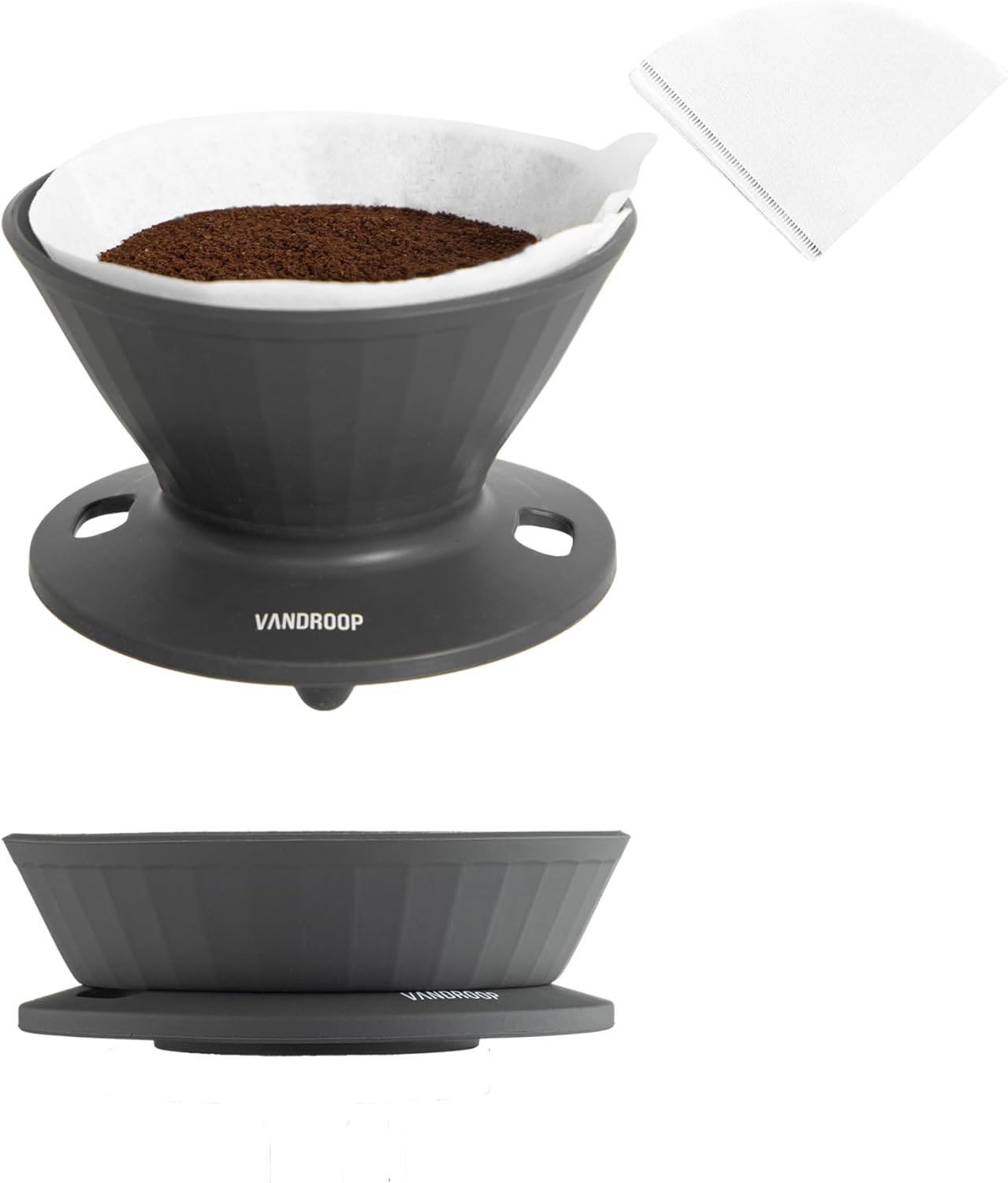 Collapsible Pour Over Coffee Dripper, Reusable Silicone Pour Over Coffee Maker for Camping, Travel&Home, Portable Single Clever Coffee Dripper with 10 V60 Filter Papers #02(Grey, 2-3 Cup)