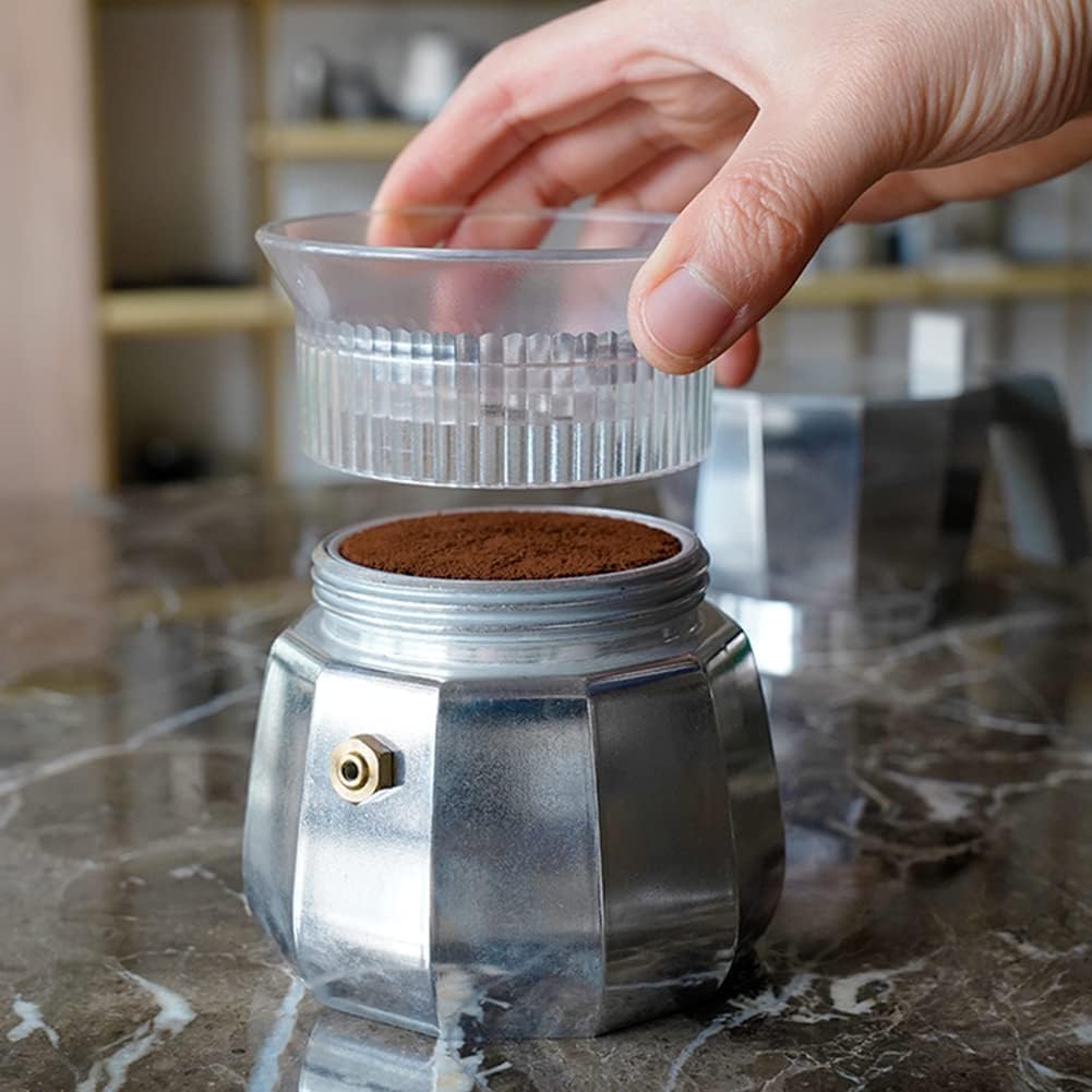 watchget Moka Pot Dosing Funnel, 54mm Stovetop Espresso Coffee Maker Distribution Tool Italian Coffee Maker Dosing Ring For Moka Express 3 Cups, Transparent