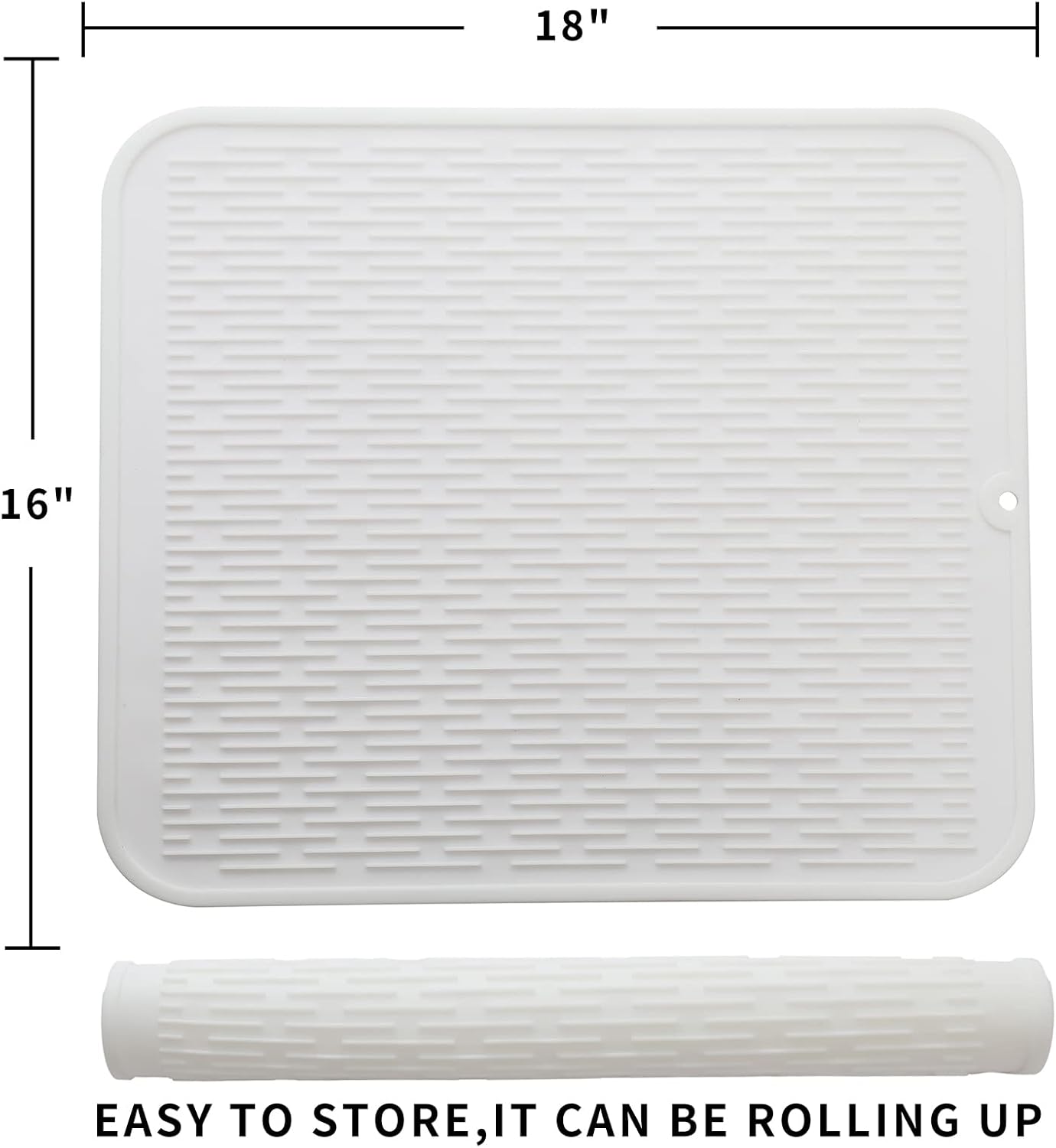 Silicone Dish Drying Mat for Multiple Usage,Easy clean,Eco-friendly,Heat-resistant Silicone Mat for Kitchen Counter or Sink,Refrigerator or Drawer Liner White XL 18 inches x 16 inches