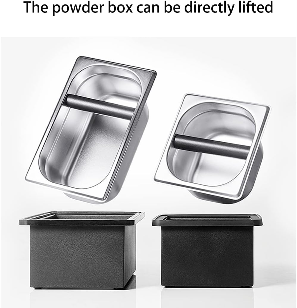 Coffee Knock Box, Stainless Steel Dump Bin Espresso Knock Box for Coffee Grounds with Removable Non-Slip Base Shock-Absorbent for Knocking Portafilter Filter Grinds (L)
