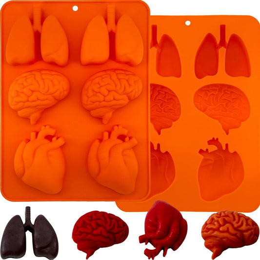 Brain and Heart Cake Mold, 2 Pack Halloween Silicone Molds Human Organ Jello Mold Heart lung Brain Shape Gelatin Chocolate Molds for Halloween Party Baking Mini Cakes Cupcake Muffin Soap Pudding