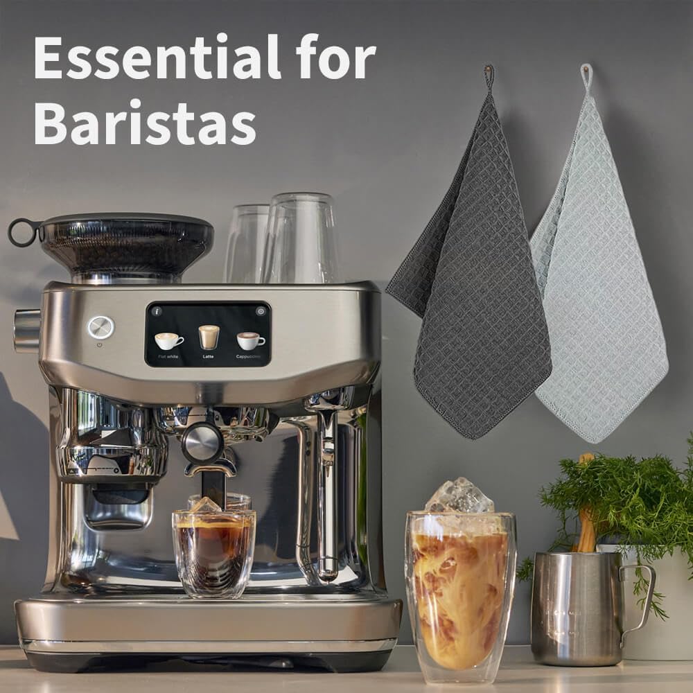 Barista Towel 4 Pack, Waffle Microfiber Barista Cloths, Essential Cleaning Towels for Espresso Machines, Steam Wands, and Countertops, Coffee Bar Accessories, 12”x12”