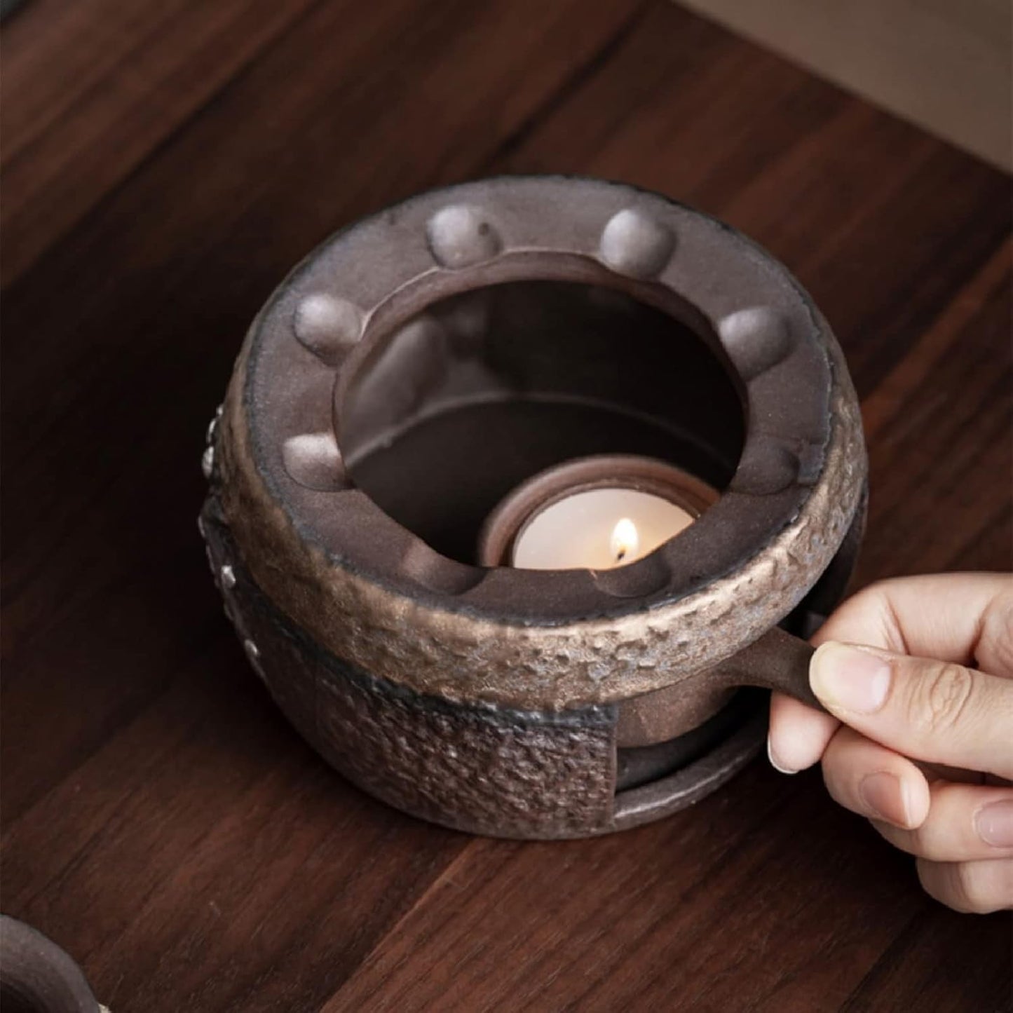Teapot Warmer Matte Classic Retro Ceramic Universal Tea Warmer Stand Set with Candle Holder Japanese Style for Warming Tea, Coffee and Milk etc.