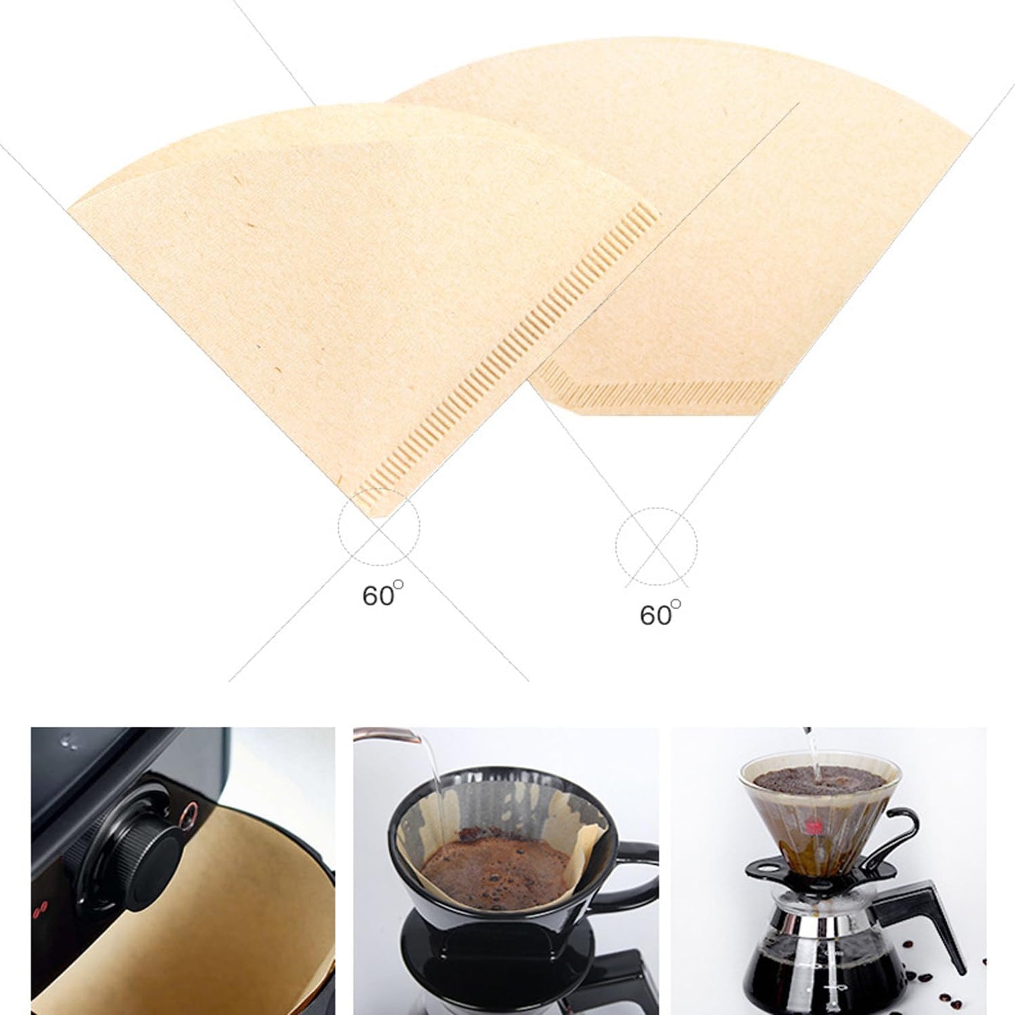 Cone Coffee Filters, 200pcs Unbleached Brown Paper, 2-6 Cup, Compatible with Hario V60 02, CHEMEX 3-cup Coffee Maker