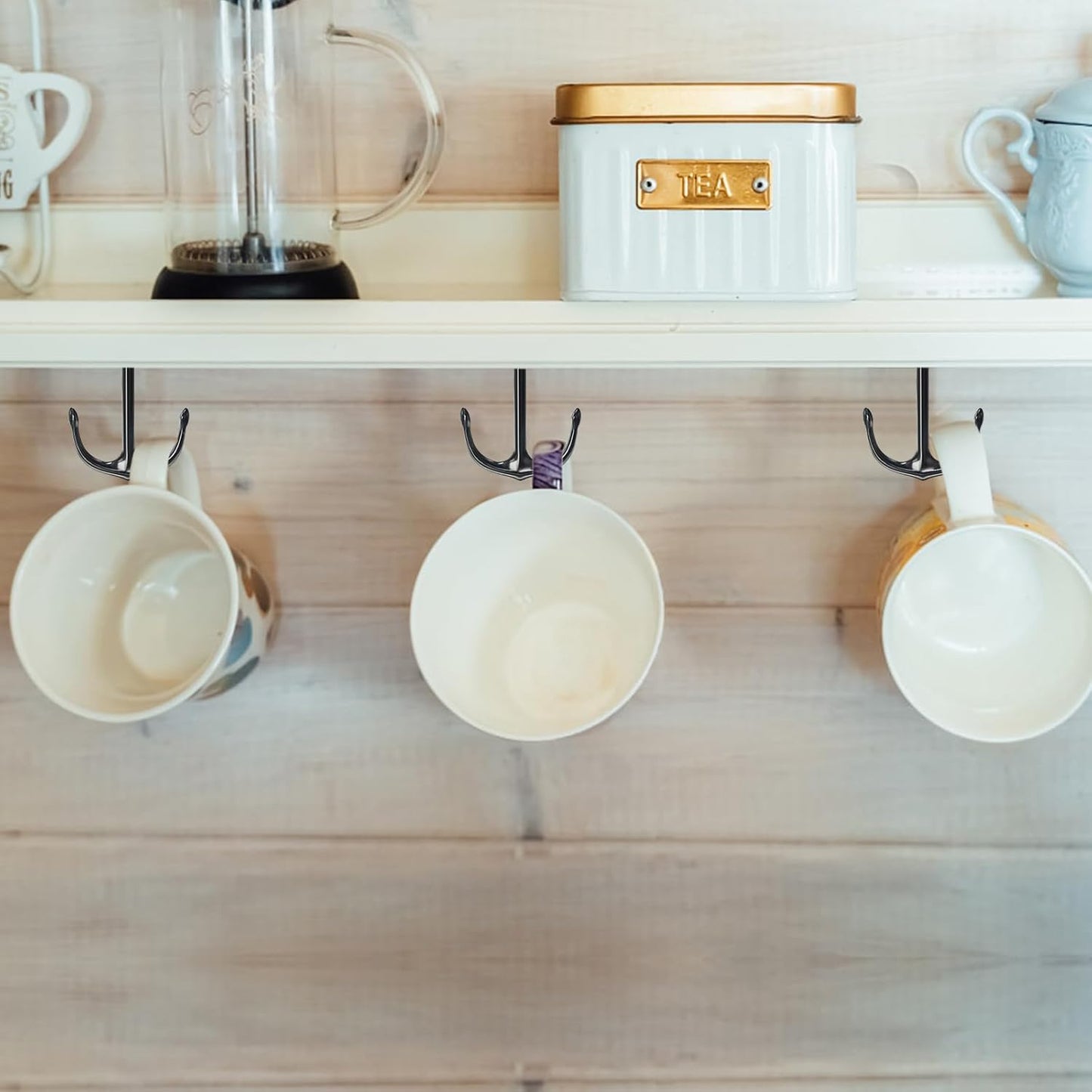 Anchor Shape Zinc Alloy Double Prong Ceiling Hooks, 4-Pack Under Shelf Coat Hooks Hanging Towel Robe Clothes Cap Bathroom Kitchen Cabinet Garage Use (Black)