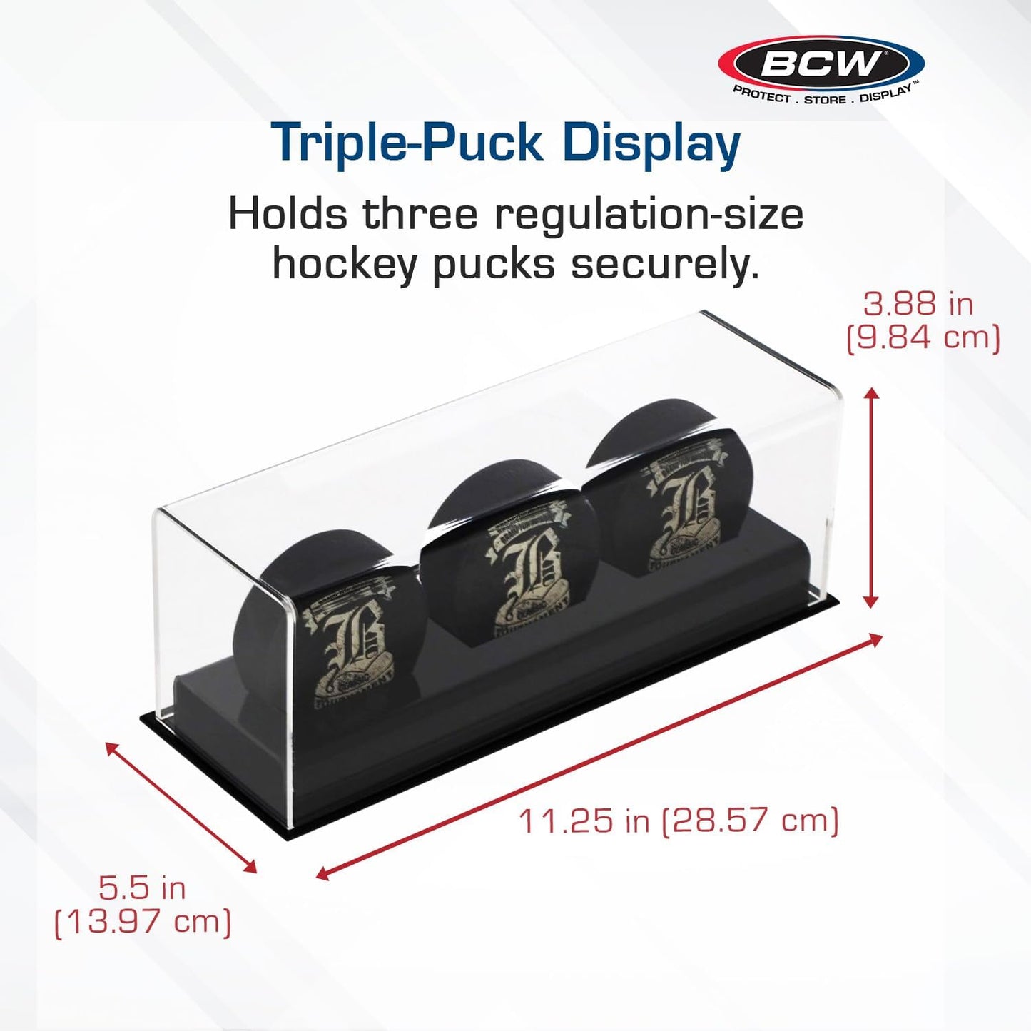 BCW Acrylic Hockey Puck Display Case - 3 Pack | Deluxe Puck Holder with Black Base & Clear Cover | Perfect for Regulation-Sized Hockey Pucks | High Clarity Acrylic