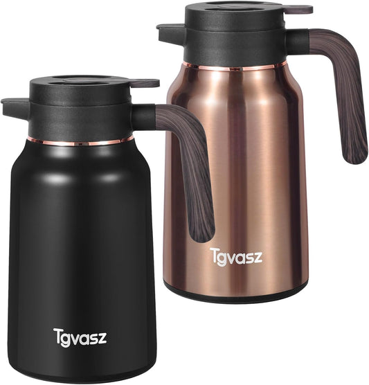 51 Oz Carafes for Hot Liquid, Stainless Steel Insulated Vacuum Thermal Coffee Carafes For Keeping Hot, 1.5 Liter Coffee Dispenser(Gold/Black)