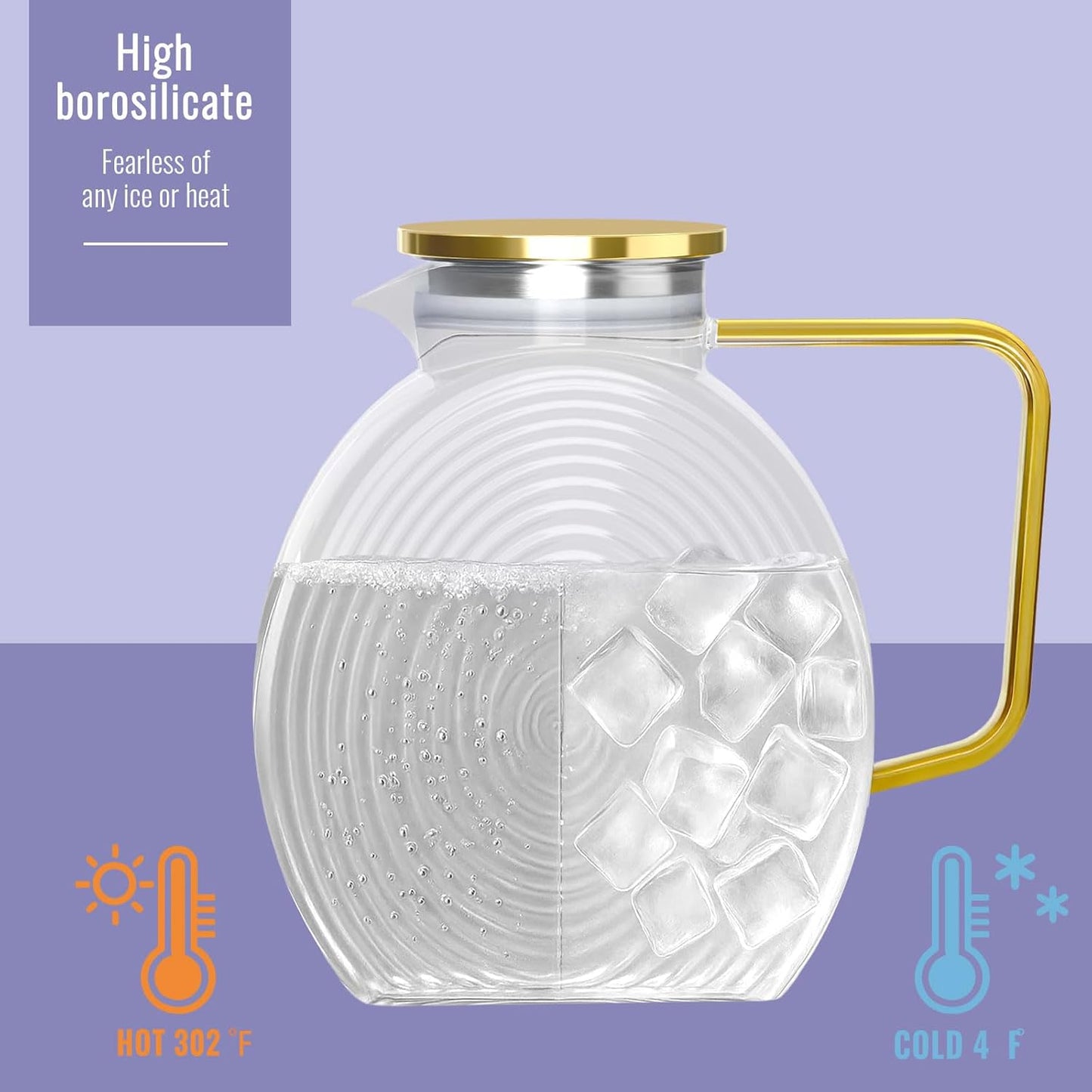 Glass Pitcher With Lid, 2 Liter 68 oz Glass Water Pitchers With handle and lid, 0.528 Gallon Tea Pitcher For Fridge, Carafe Jug Jar For Hot/Cold Water Iced Tea Juice Coffee Milk Beverage