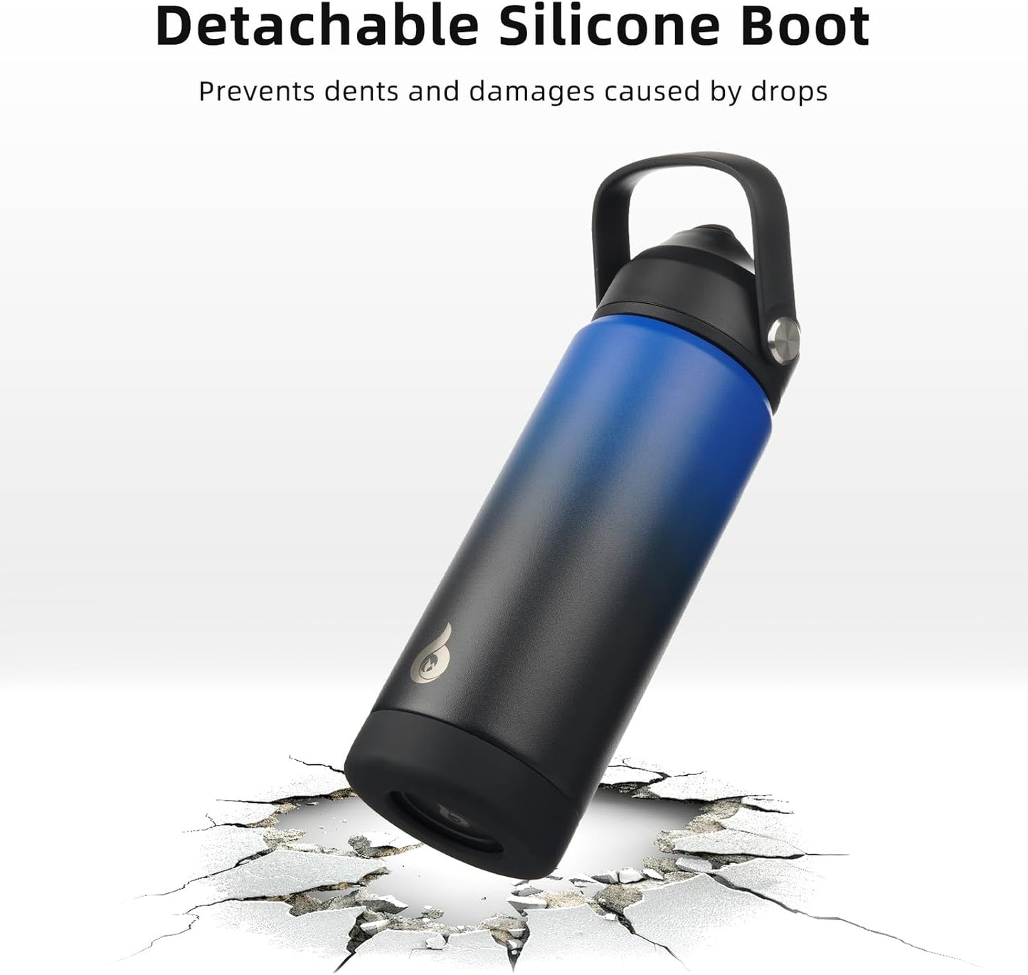 BJPKPK Insulated Water Bottle with Straw Lid, 18oz Thermos Water Bottles, Flex Handle & Non-slip Boot, BPA Free Leak Proof Stainless Steel Metal Thermos, Tumblers, Cups,Black Blue