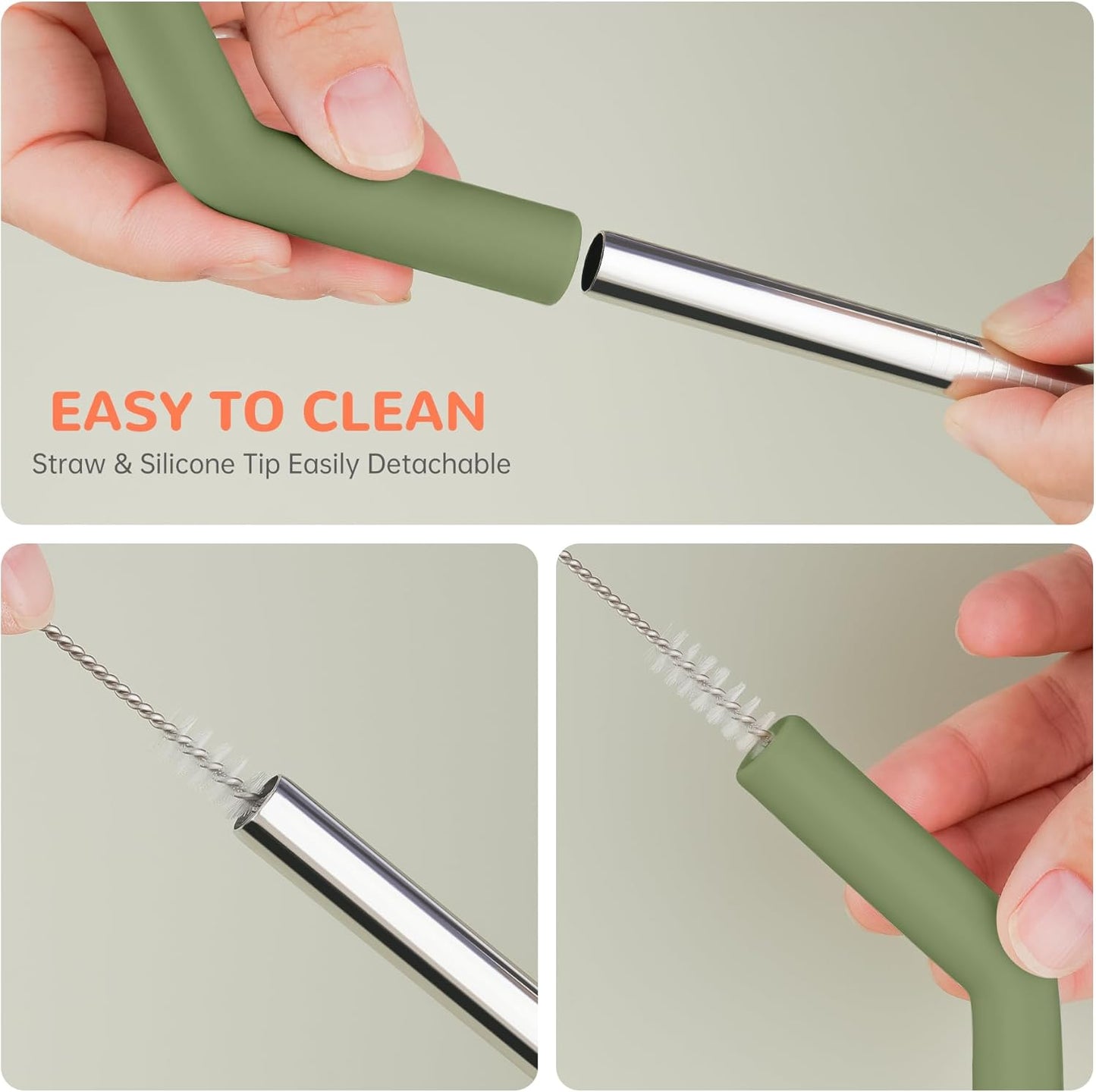 Tomorotec 6PCS Stainless Steel Straws with Silicone Tips Fit for Stanley 40oz Tumbler, 13-Inch Reusable Straw Set with Colorful Extenders & 2 Brushes, Compatible with Wide Mouth Cups (Dark Morandi)