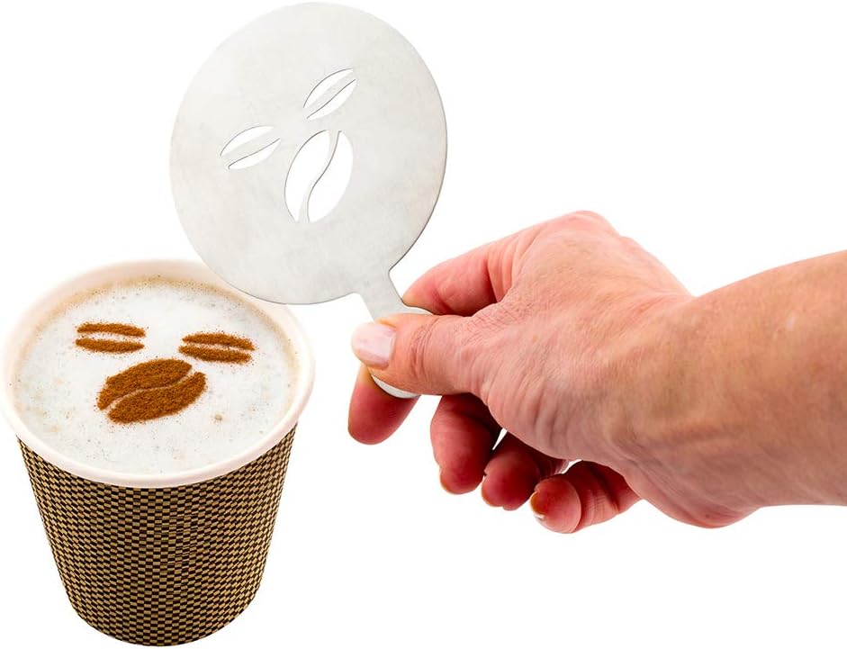Restaurantware-Restpresso 4.75 Inch Latte Stencil, 1 Coffee Bean Coffee Stencil - Latte Art Template, Decorate Cupcakes, Cakes, or Cookies, Stainless Steel Cappuccino Template, Heat-Resistant