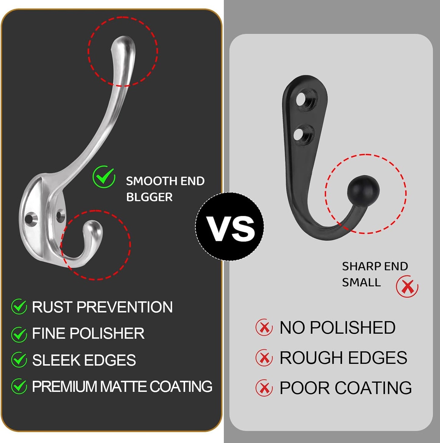 Wall Hooks for Hanging, 20-Pcs Heavy Duty Metal Coat Hooks, for Living Room, Bathroom, Kitchen, Bedroom for Coats Towel, Hat, Key, Closet, Bag (Silver)