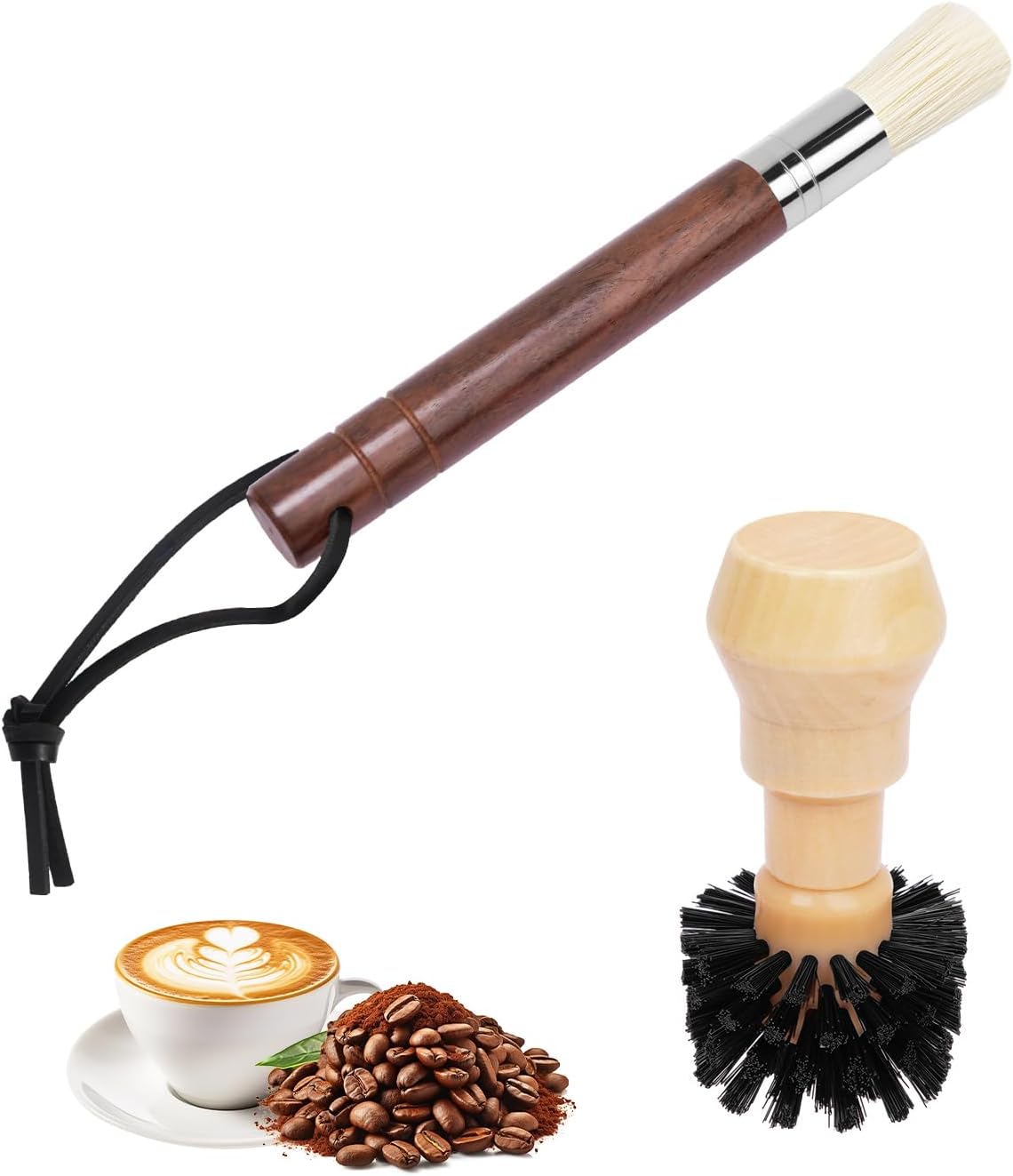 Ebony Bristle Coffee Brush, Espresso Accessories Kit – Portafilter Brush Espresso Kit for Espresso Machine, Grinder, Countertop, 2 Pack