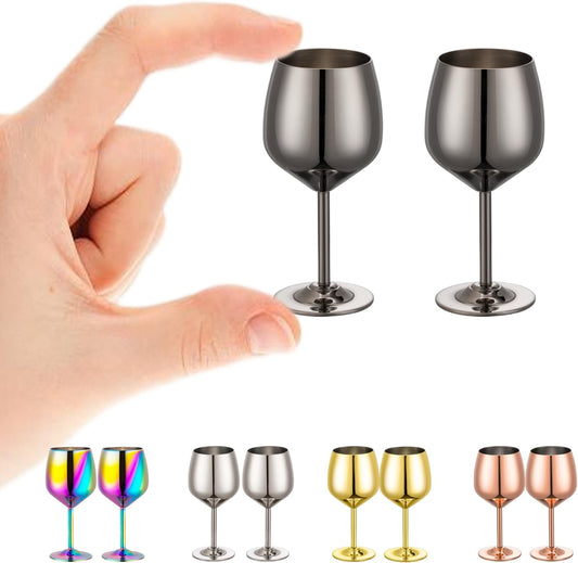 2 oz Shot Glasses, Stainless Steel Shot Glasses, Mini Wine Glass Perfect for Tasting Brandy,Suitable for family dinner party, party supplies, bar tools, gifts(set of 2) (Black)
