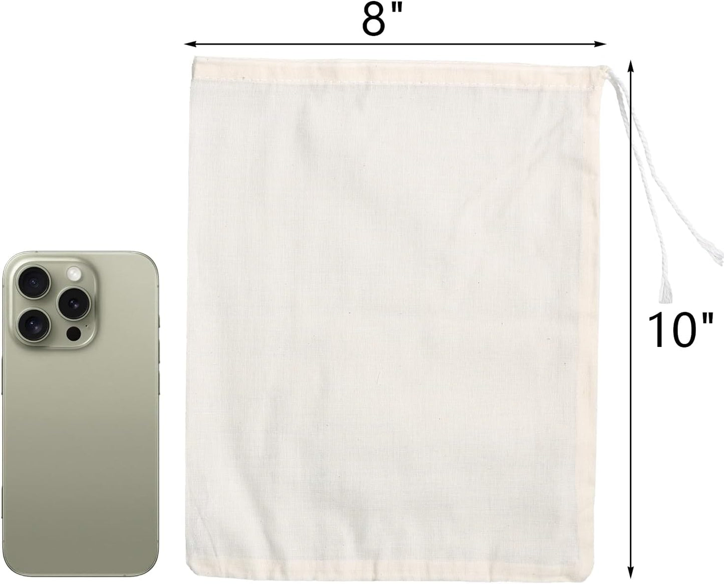 Eketirry Spice Bags, 10pcs Reusable Empty Tea Bags, Muslin Strainer Bags, Soup Bags for Cooking, Natural Cotton Fine Mesh Cheesecloth Bags for Cold Brew Coffee(8 x10Inch)