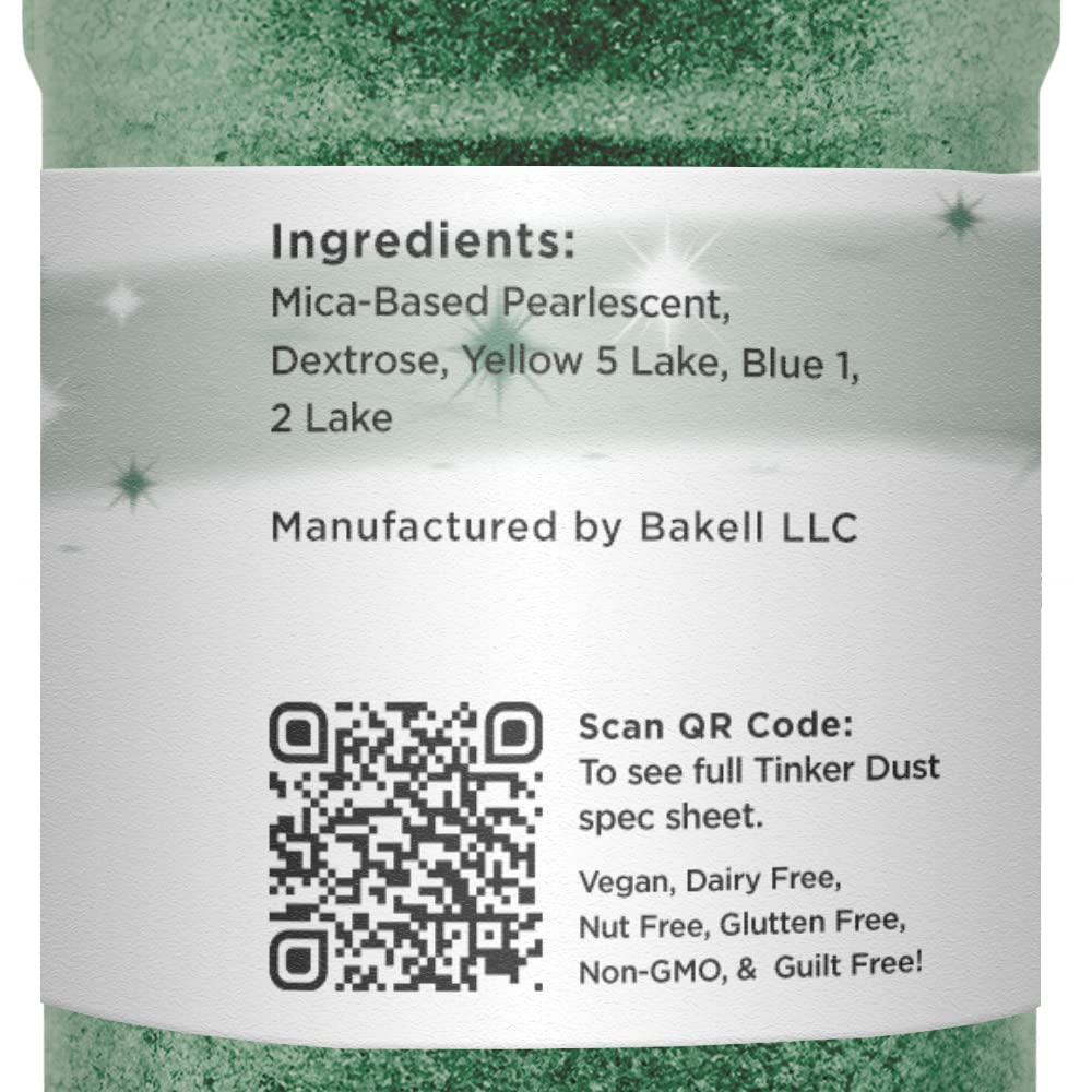 BAKELL Christmas Green Edible Glitter, 45 Grams | TINKER DUST Edible Glitter | KOSHER Certified | 100% Edible Glitter | Cakes, Cupcakes, Cake Pops, Drinks, Dessert Vegan Glitter & Dusts (45g Shaker, Christmas Green)