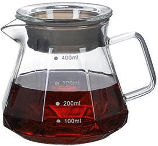 Glass Coffee Server for Drip Coffee Maker, Diamond Fashion Design Glass Coffee Carafe, Coffee Pot with Lid, Clear, 400ml(13.5oz)
